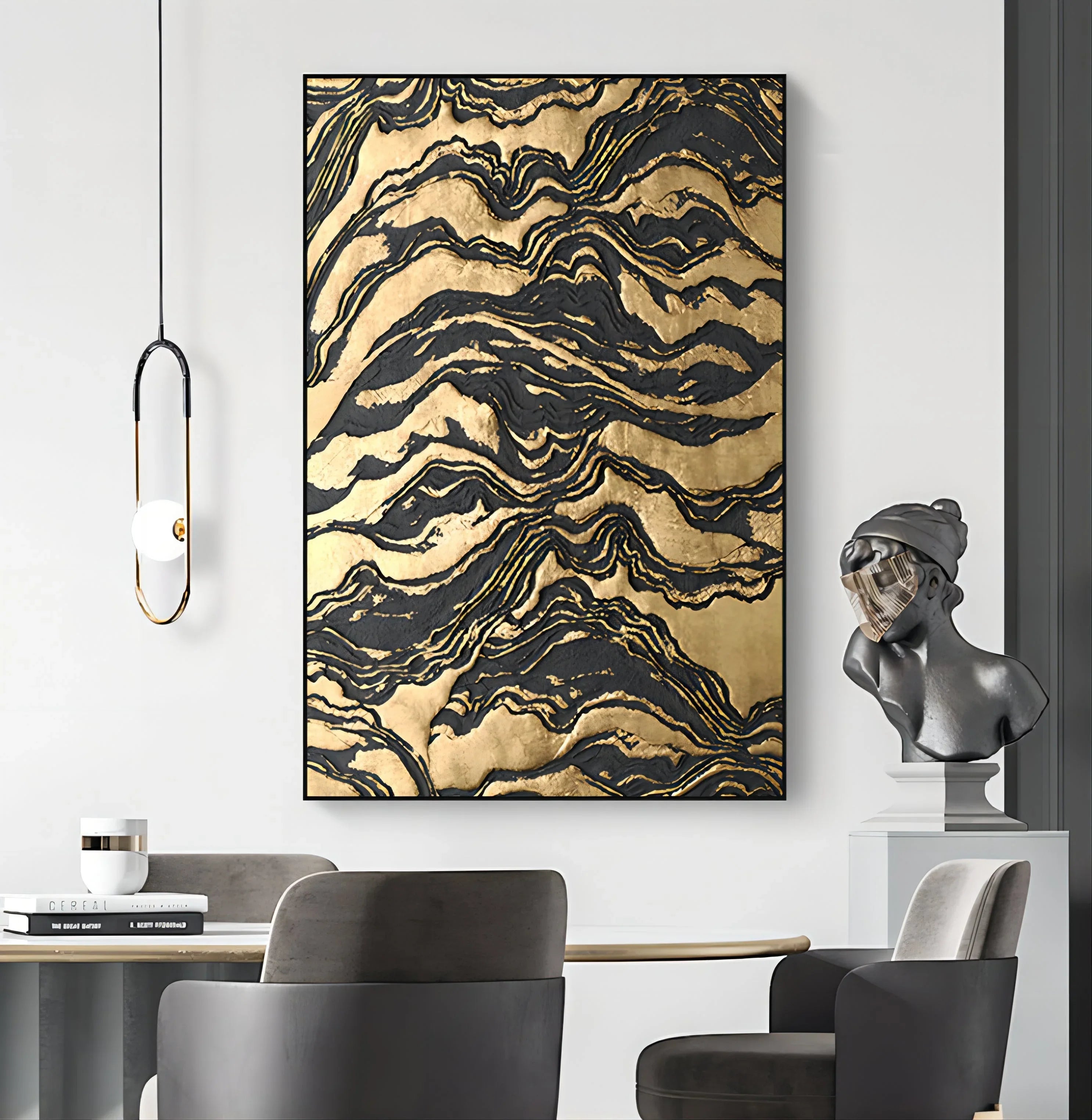 Golden Erosion-Black Gold Layered Texture Abstract Oil Painting Wall Art - artextured