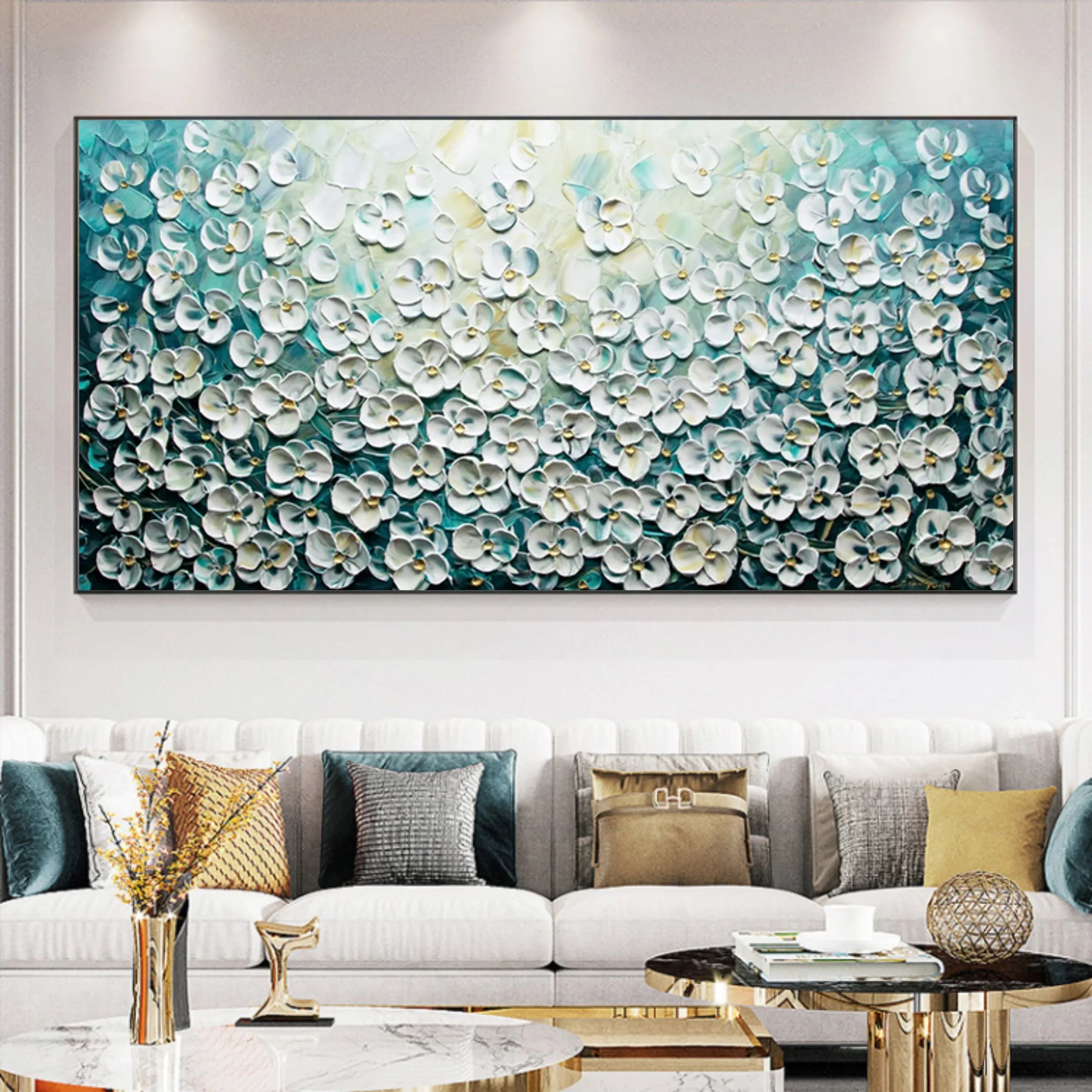 Floral Symphony-3D Blue and White Flower Sea Texture Abstract Oil Painting Wall Art - artextured