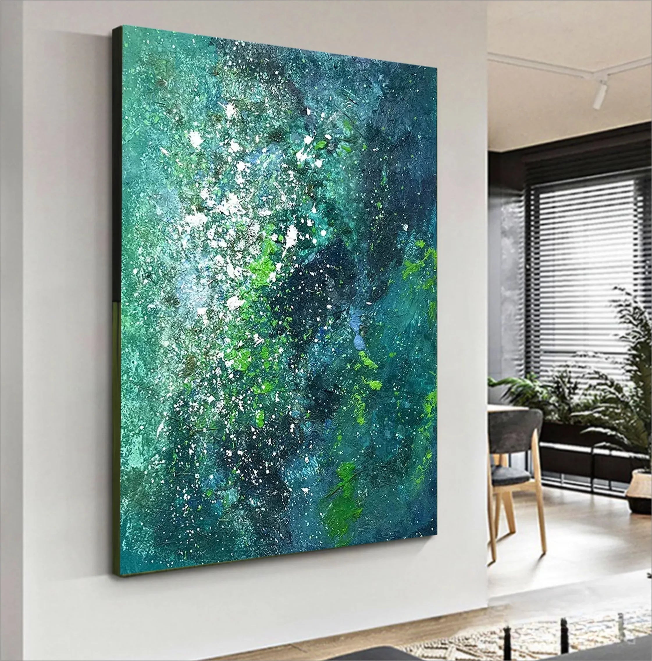 Emerald Cosmos-Hand-Painted Abstract Wall Art for Modern Interior Decoration - artextured
