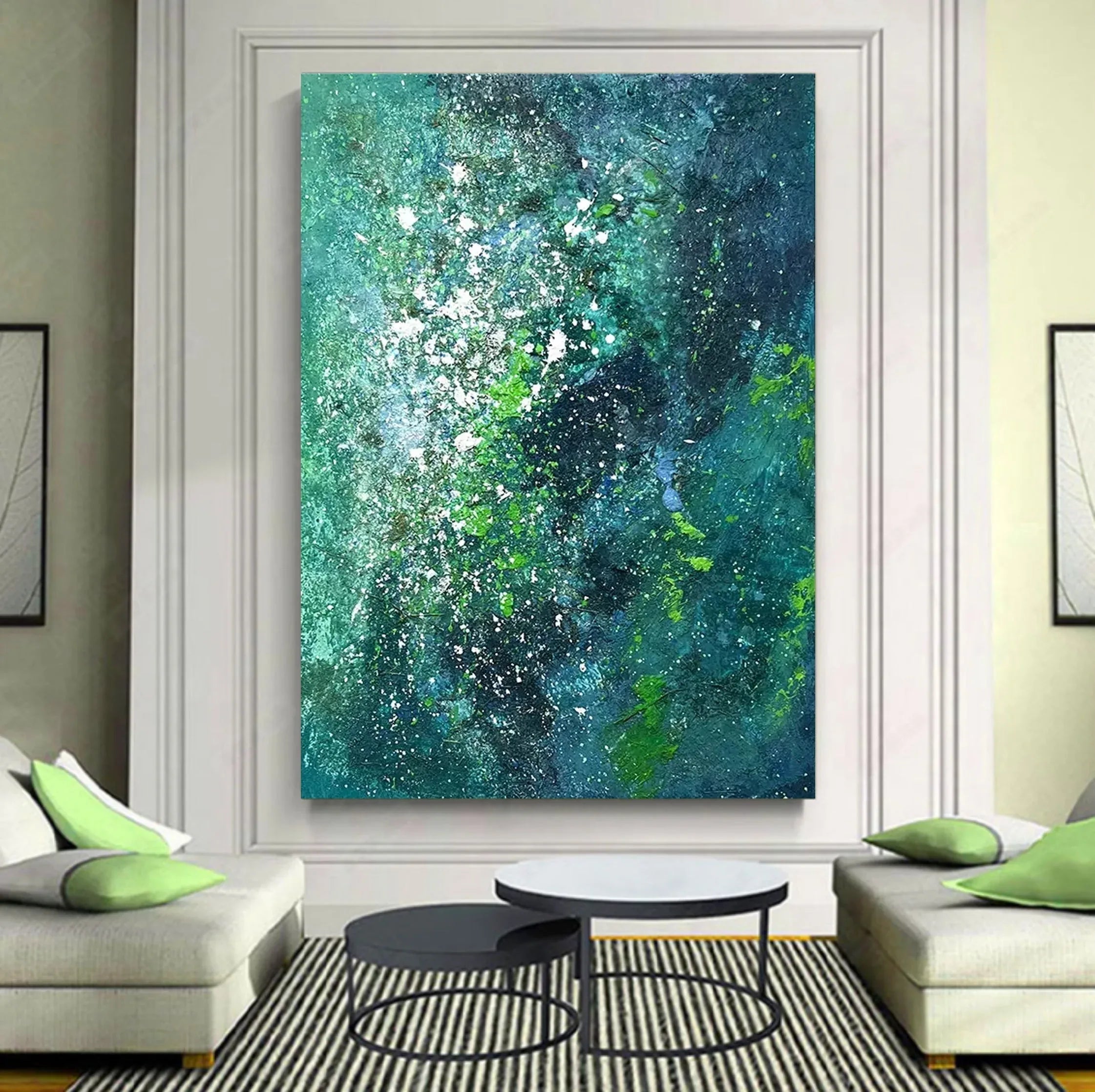Emerald Cosmos-Hand-Painted Abstract Wall Art for Modern Interior Decoration - artextured