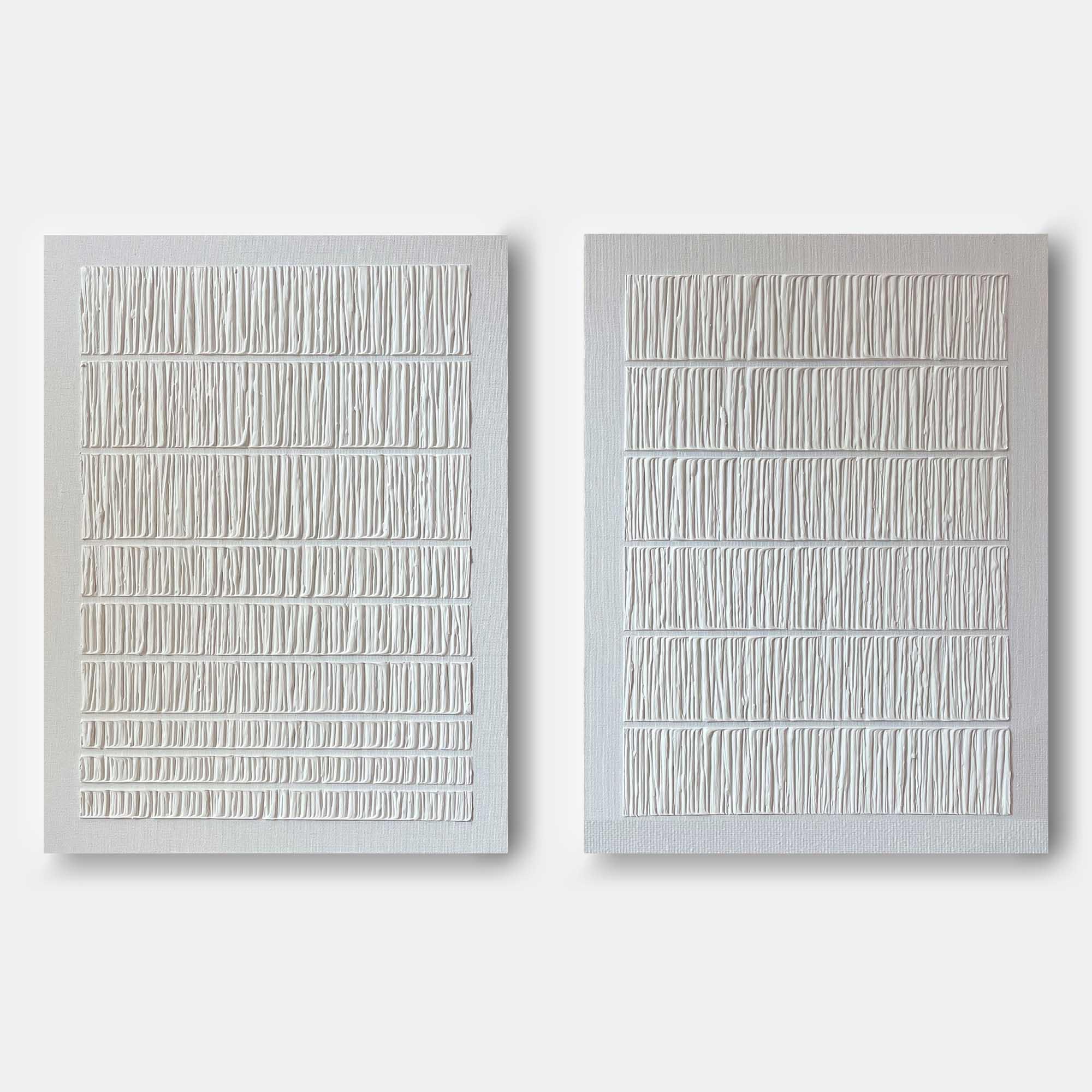 Linear Harmony Diptych Art Set Of 2-Pure White Minimalist Striped Abstract Wall Art - artextured