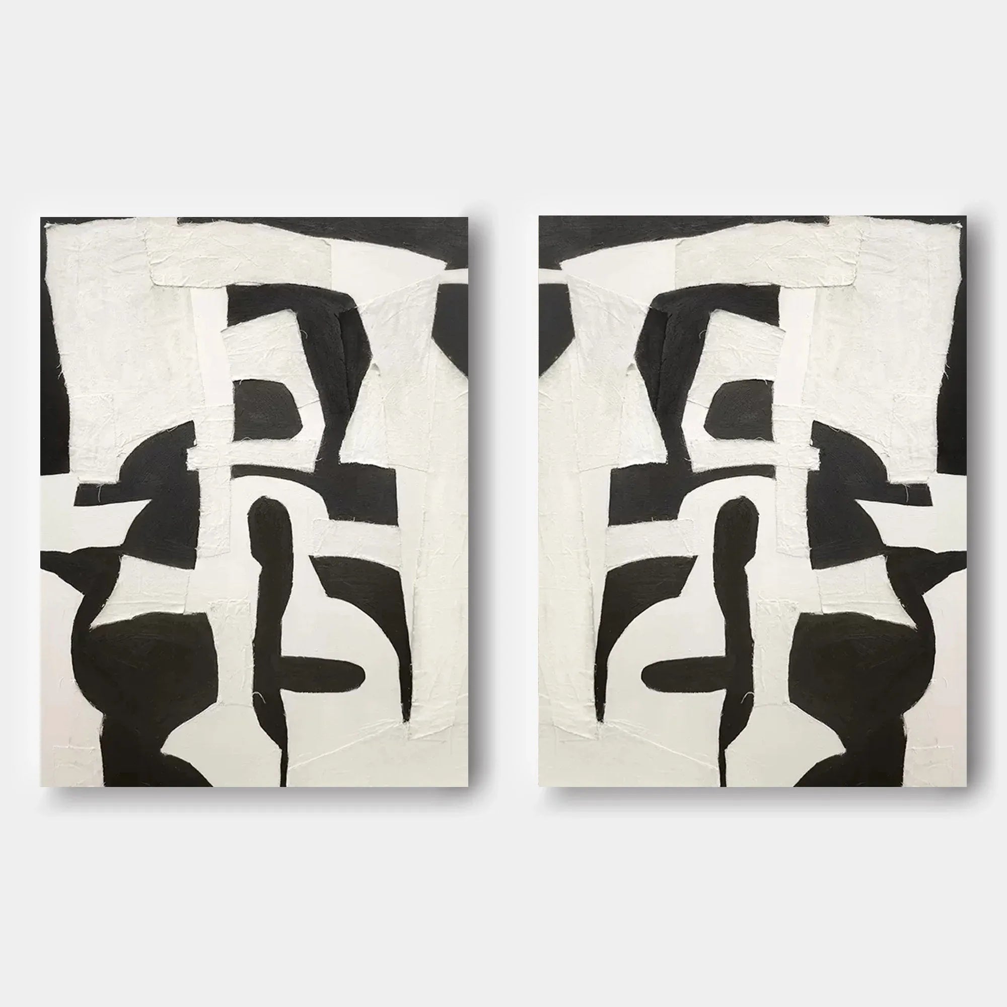 Monochrome Harmony SET OF 2-Modern Minimalist Abstract Geometric Block Wall Art - artextured