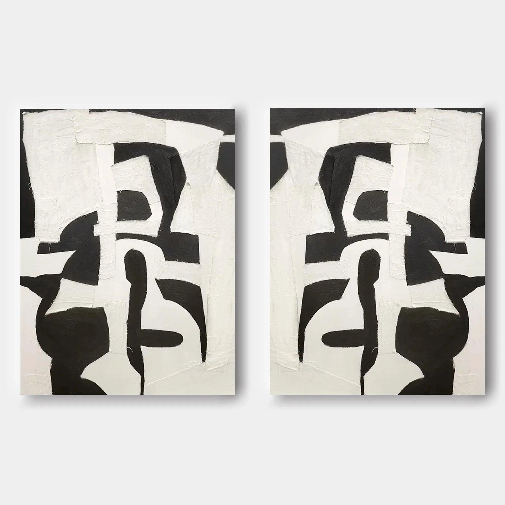 Monochrome Harmony SET OF 2-Modern Minimalist Abstract Geometric Block Wall Art - artextured