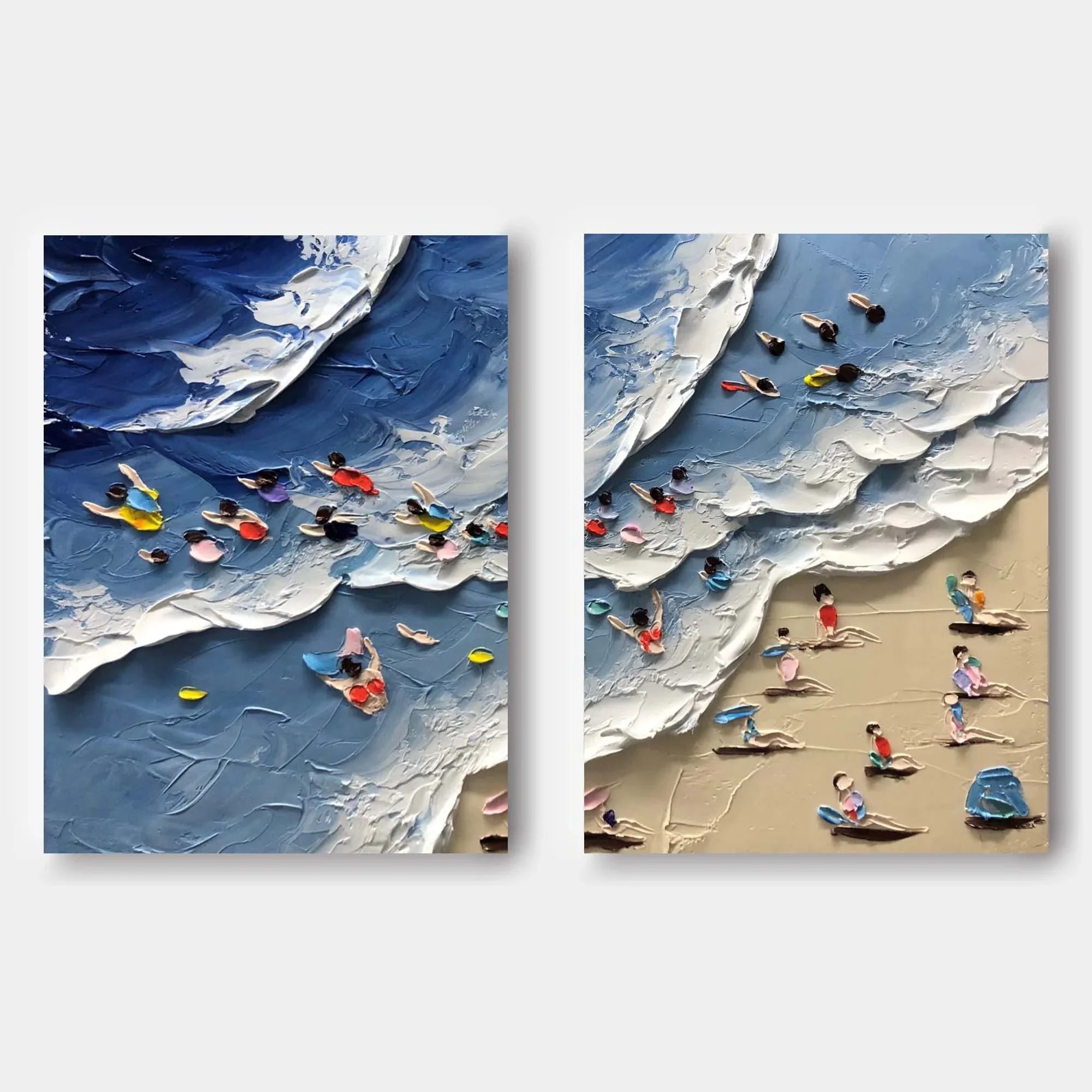 Coastal Bliss Diptych Art Set Of 2-Abstract Texture Wall Art of Wave Beach - artextured
