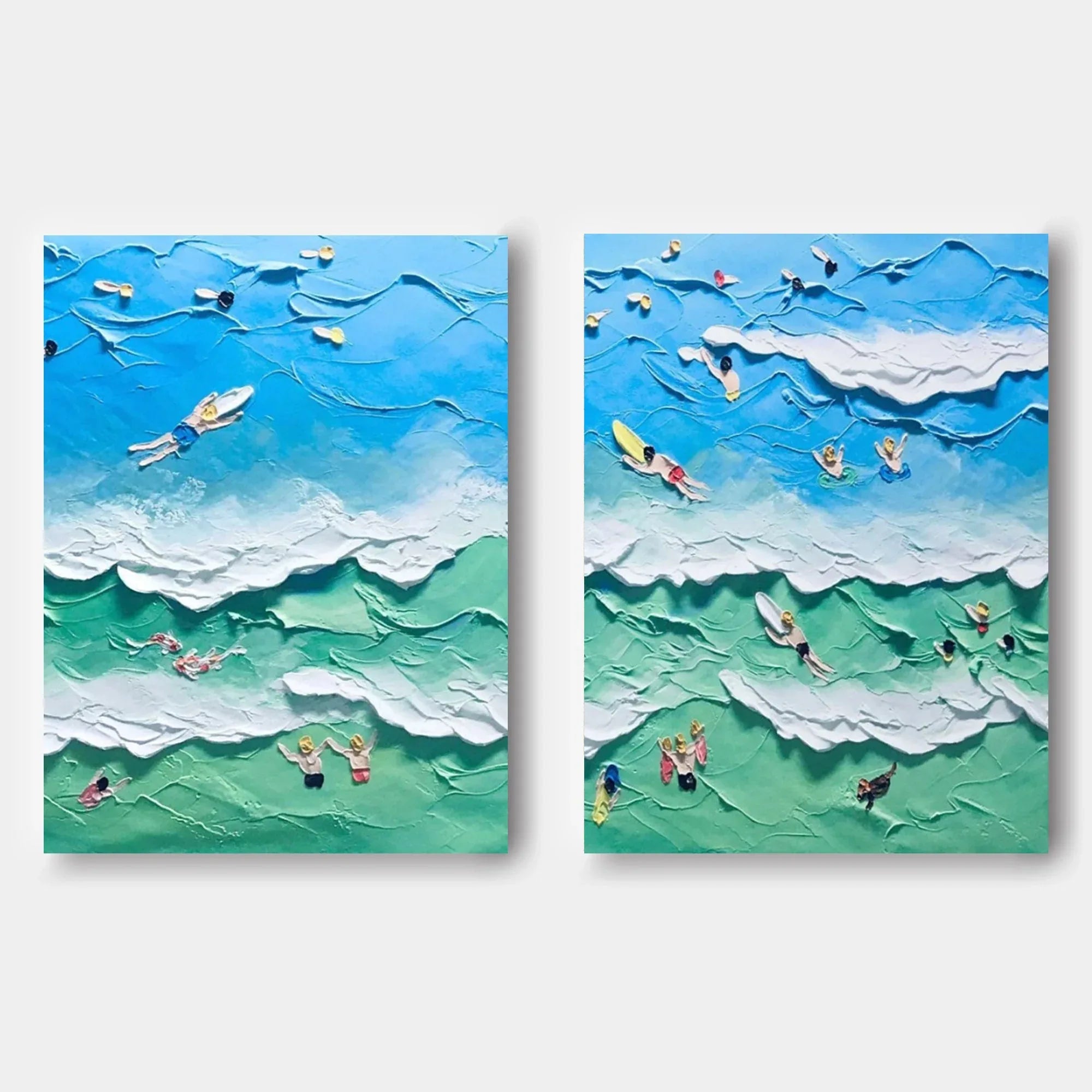 Ocean Vibes Surf Diptych Set Of 2-Modern Three-Dimensional Ocean Surfing Texture Wall Art - artextured
