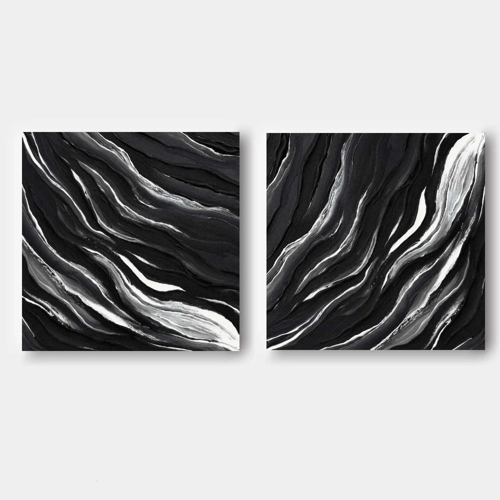 Monochrome Tides Diptych Set Of 2-Minimalist Hand Drawn Flowing Texture Abstract Wall Art - artextured