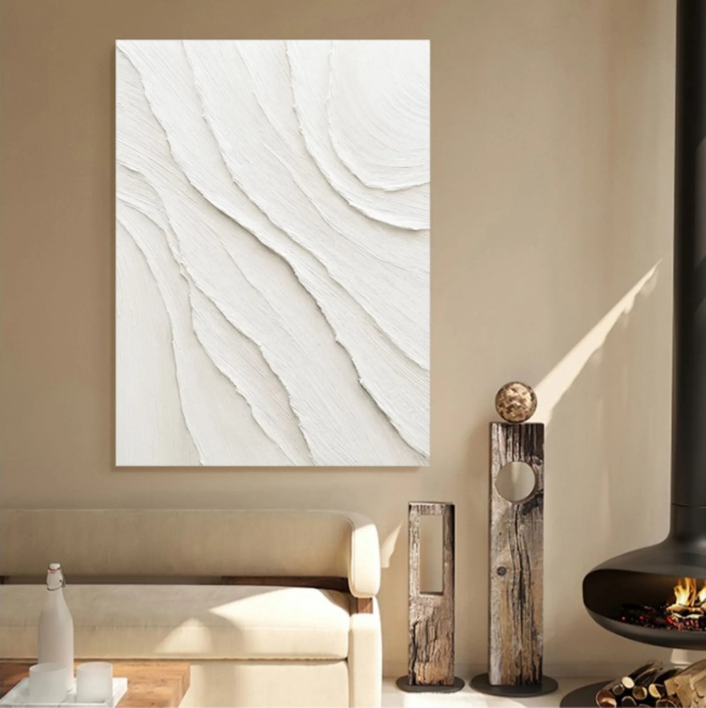 Textured Canvas Art of Desert Sand Dunes-Minimalist Wall Art With Three-Dimensional Curves - artextured