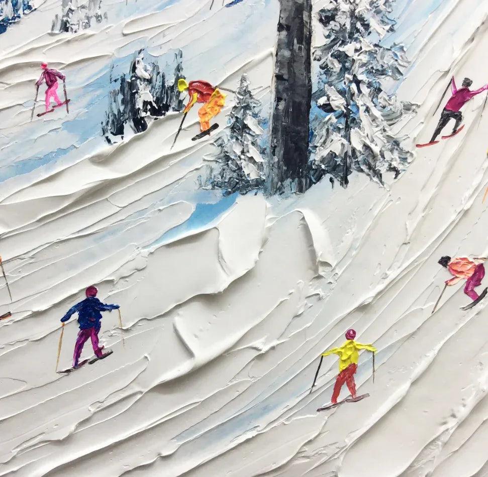 Alpine Adventure-Hand Drawn Thick Coated Ski Texture Oil Painting Wall Art - artextured