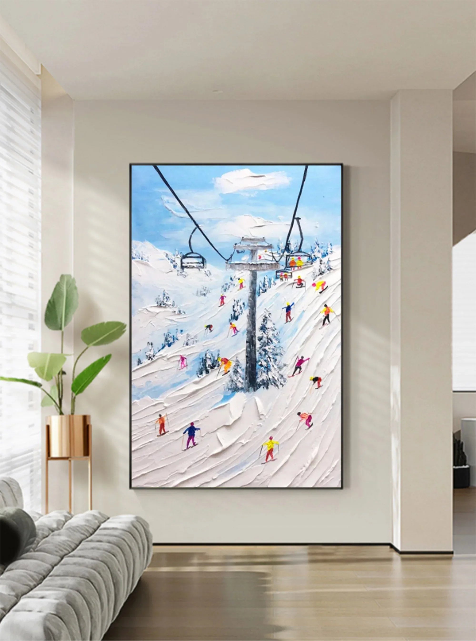 Alpine Adventure-Hand Drawn Thick Coated Ski Texture Oil Painting Wall Art - artextured