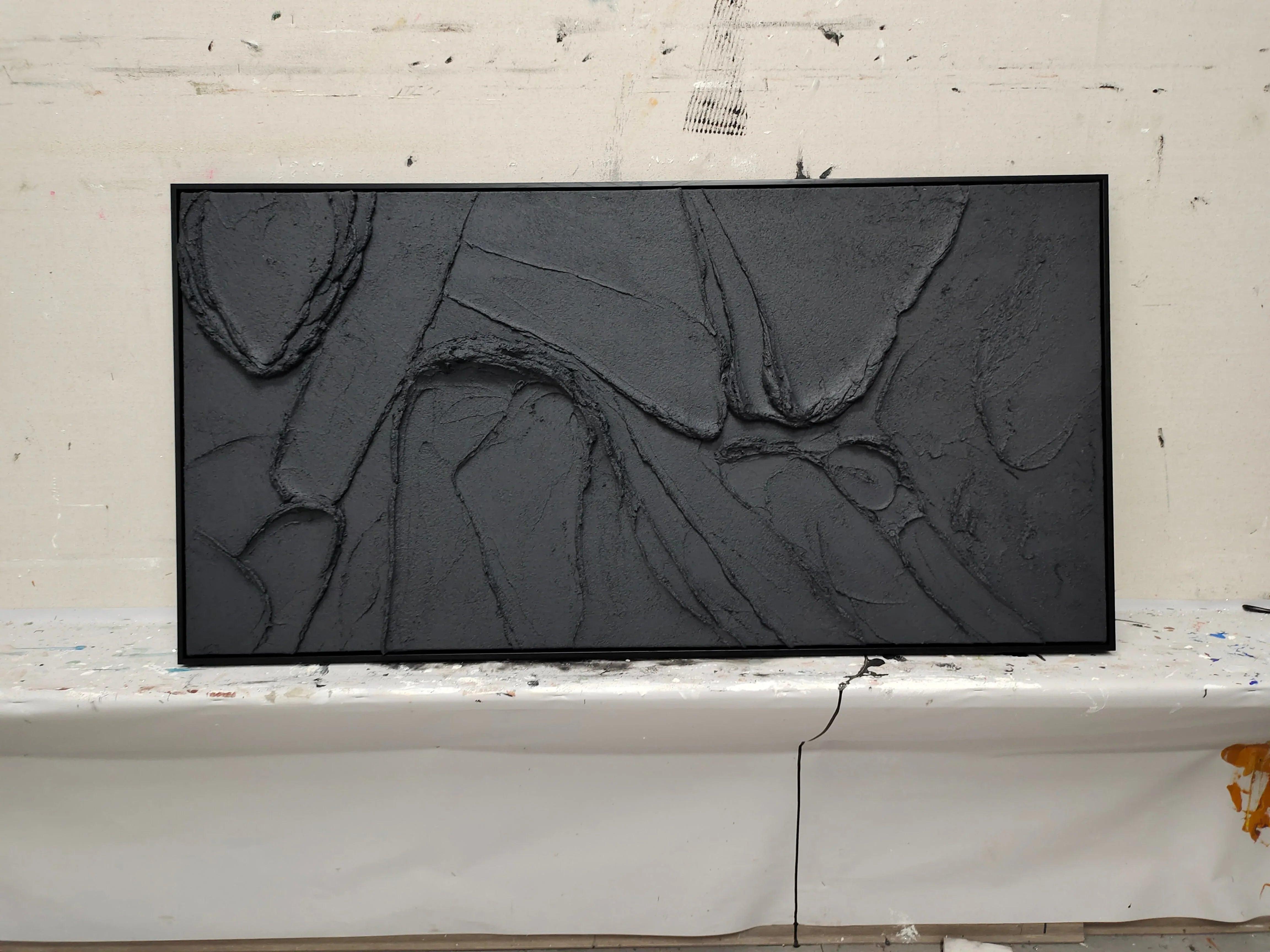 Obsidian Texture -Pure Black Thick Coating Texture Minimalist Abstract Wall Art - artextured