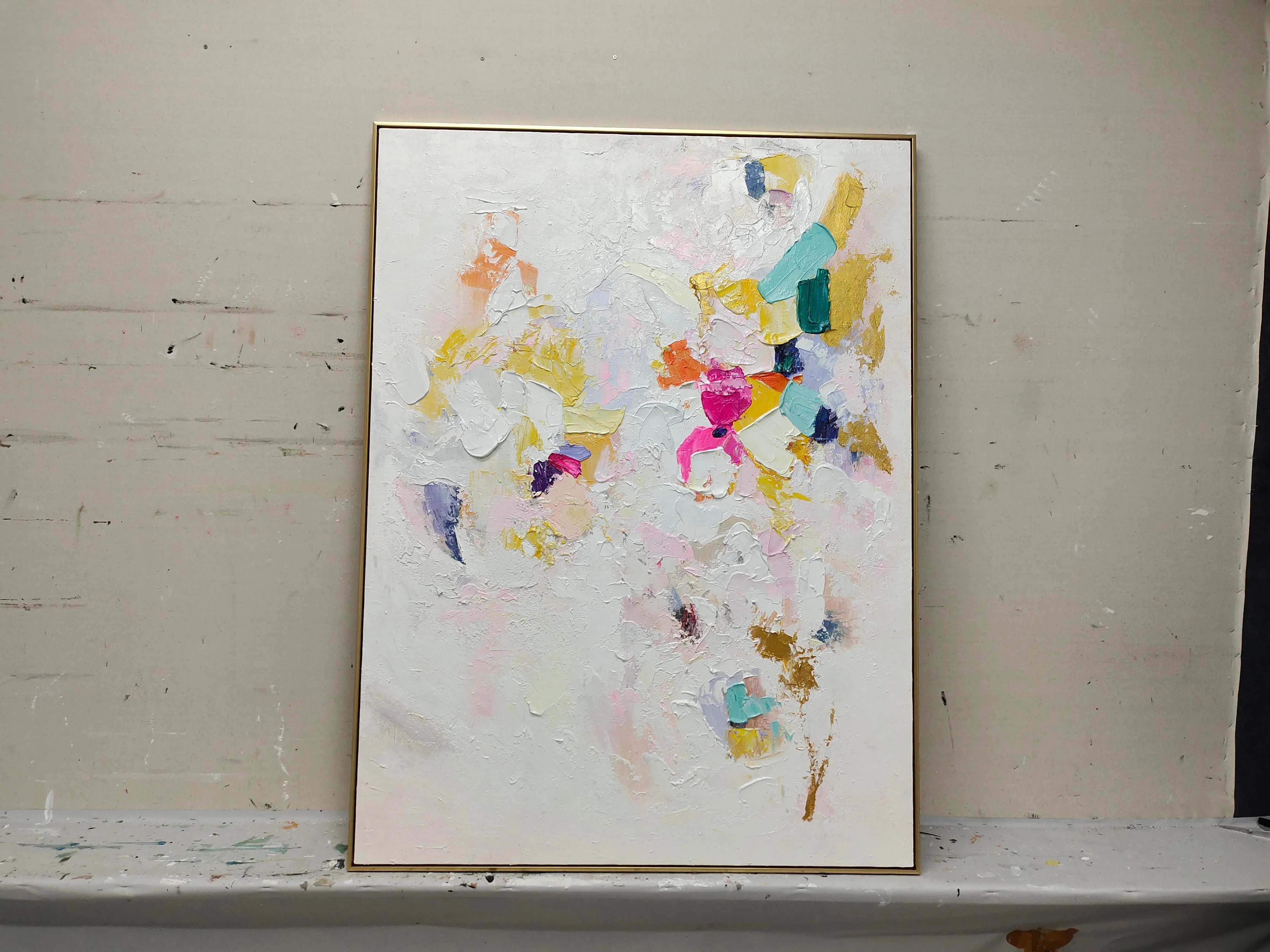 Whispers of Color-Abstract Wall Art With Beige Colored Block Texture - artextured