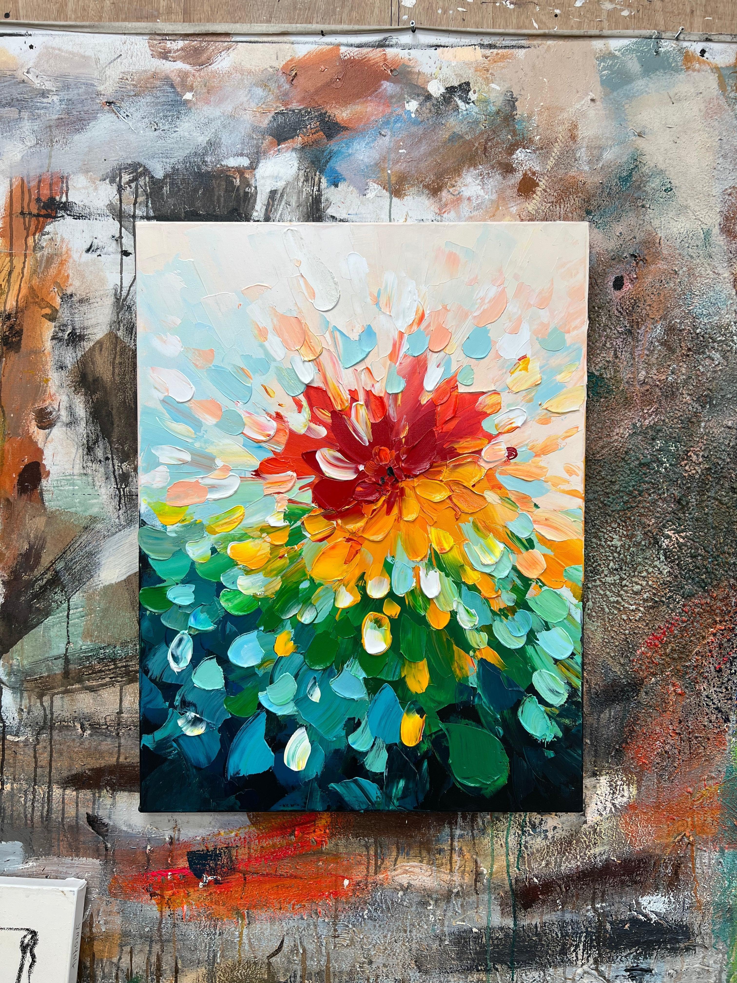Blooming Radiance-Hand Drawn Color Three-Dimensional Flower Abstract Wall Art - artextured