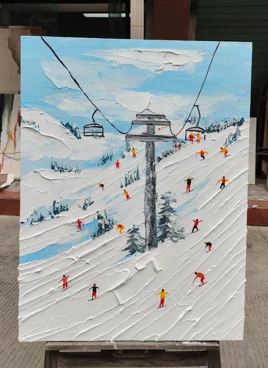 Alpine Adventure-Hand Drawn Thick Coated Ski Texture Oil Painting Wall Art - artextured