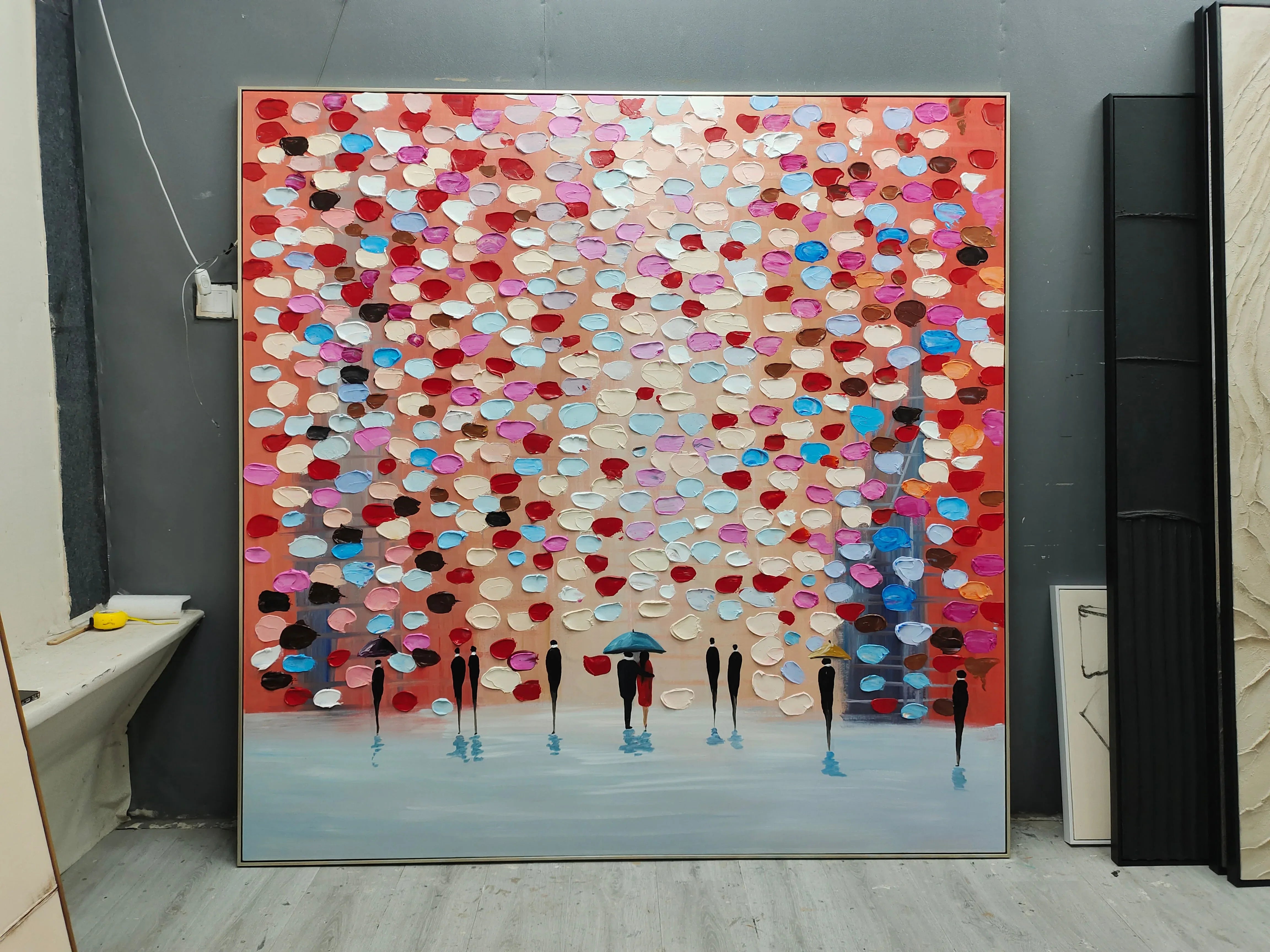 Rain of Colors - Hand drawn Thick painted Rainy Color Abstract Wall Art - artextured