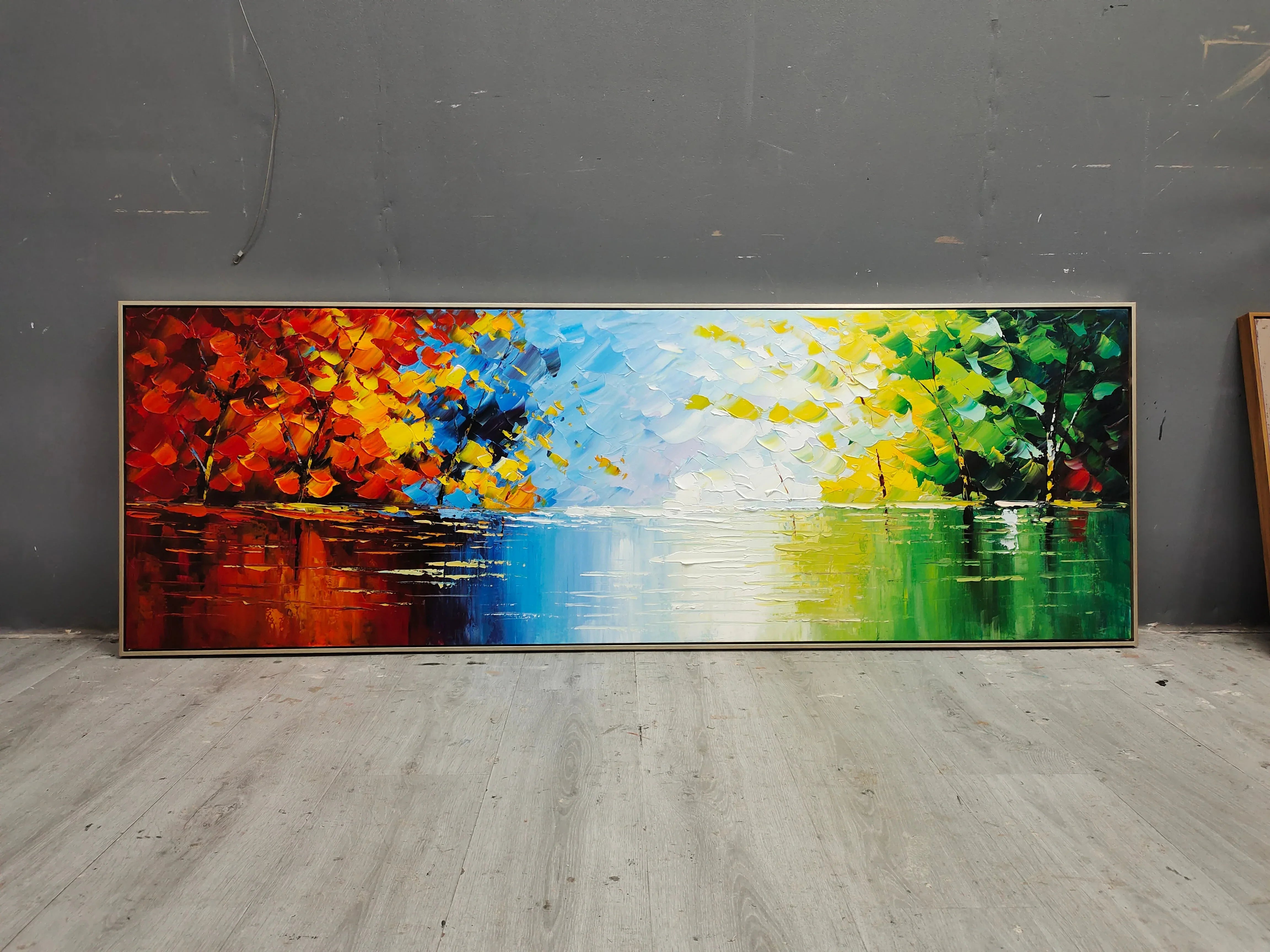 Seasons of Reflection -Horizontal Three-Dimensional Landscape Abstract Oil Painting Wall Art - artextured