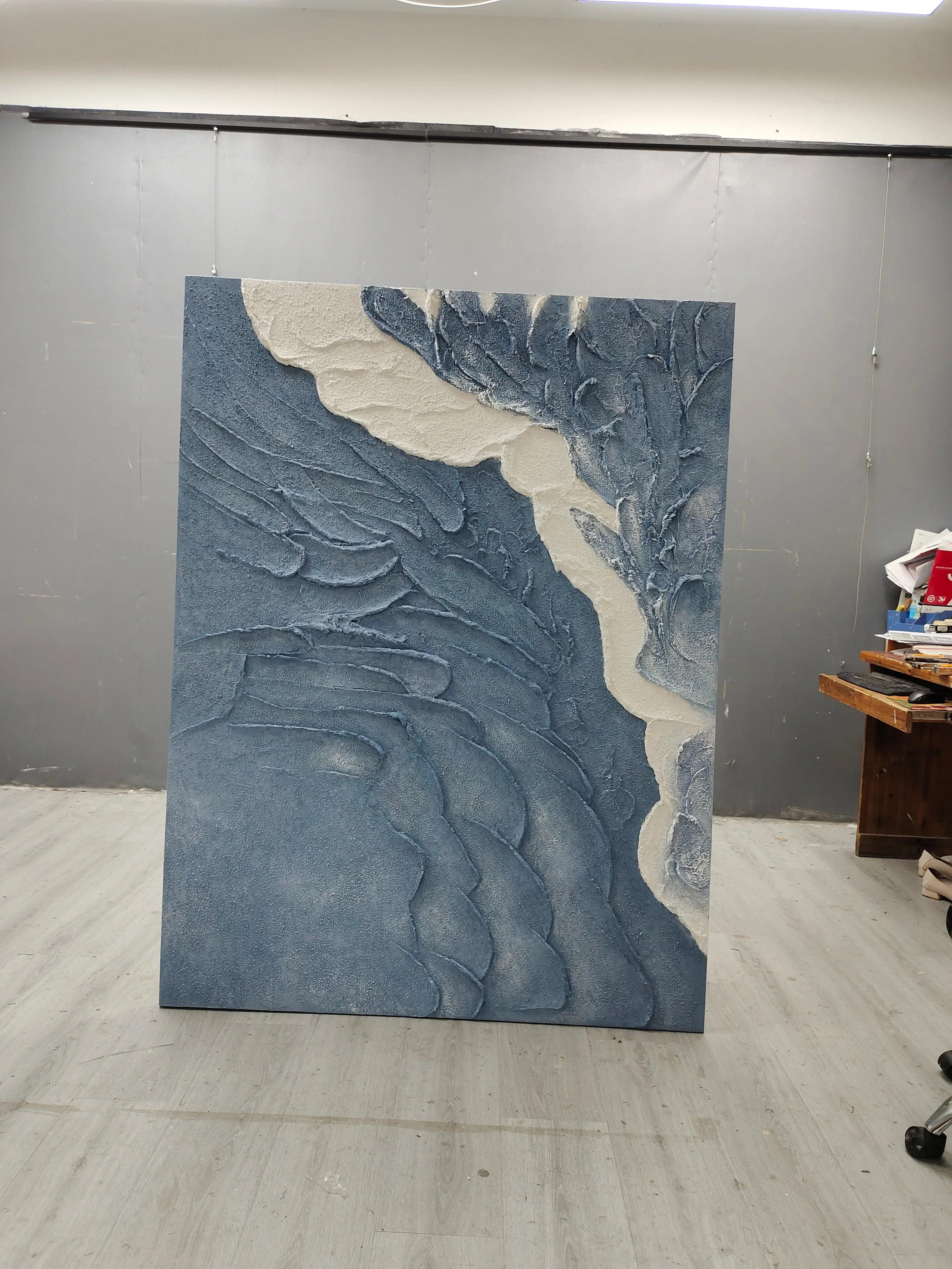 Blue Tide-Hand Drawn Three-Dimensional Wave Texture Wall Art - artextured