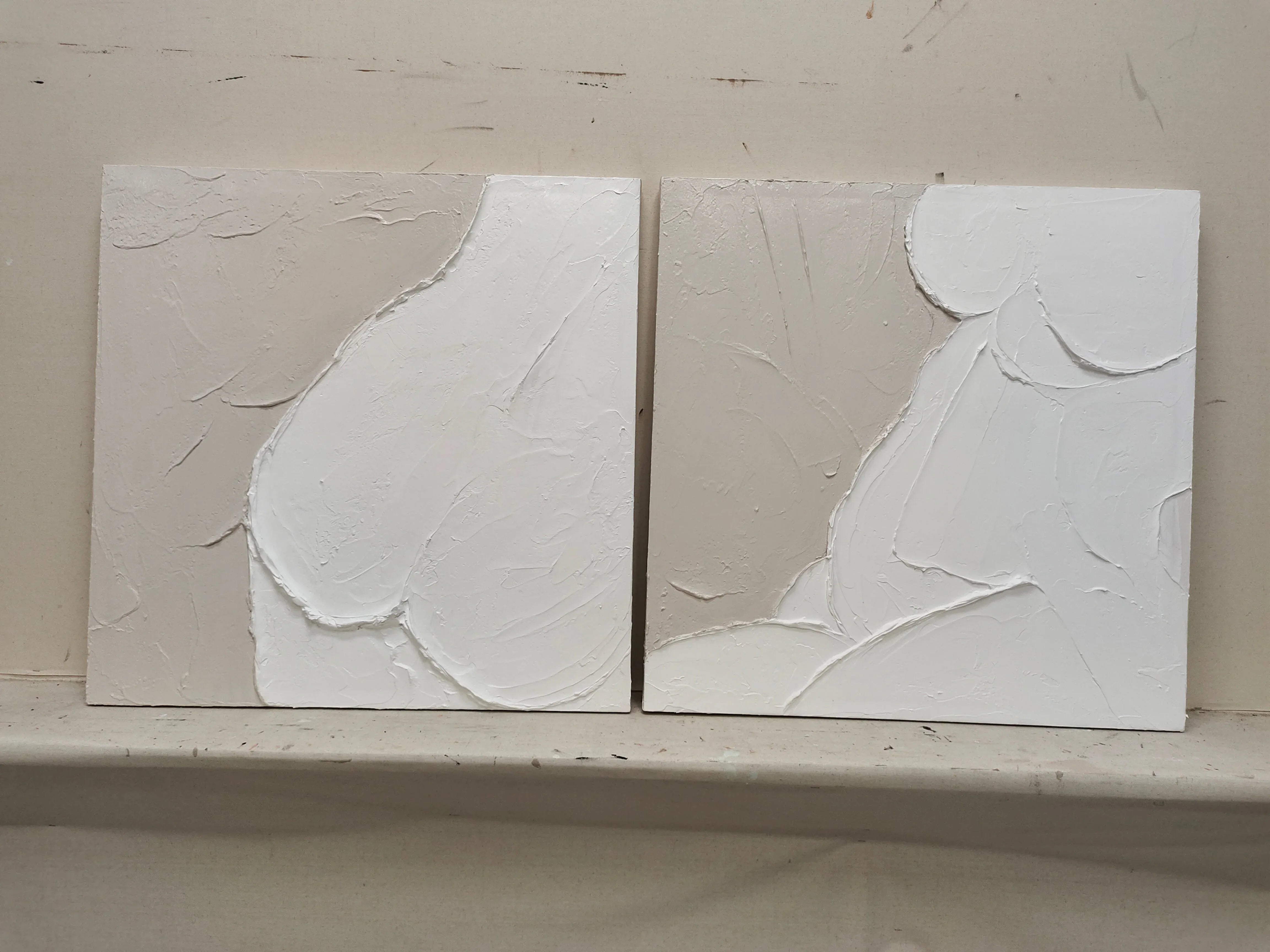 Abstract Whispers Diptych Set Of 2-Modern Minimalist Three-Dimensional Abstract Wall Art - artextured