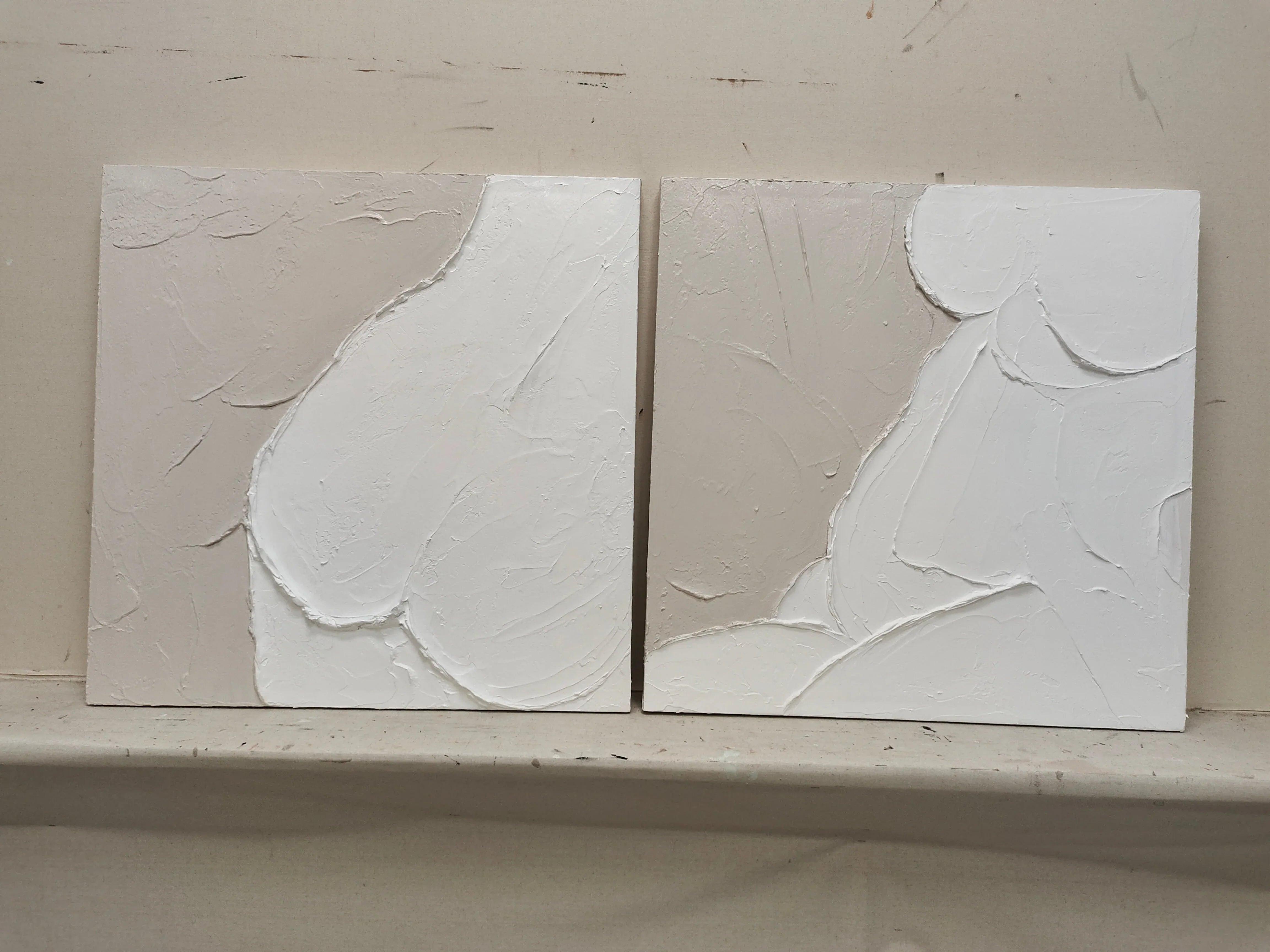 Abstract Whispers Diptych Set Of 2-Modern Minimalist Three-Dimensional Abstract Wall Art - artextured