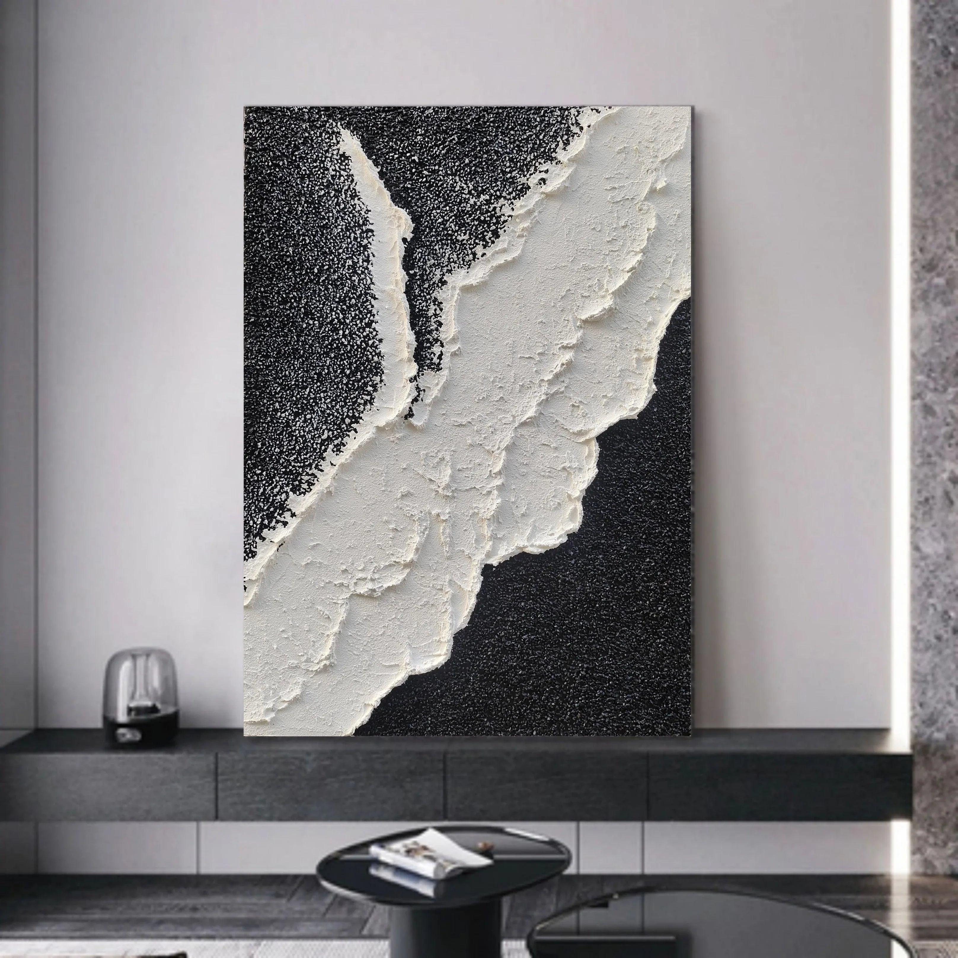 Tidal Contrasts-Black and White Texture Minimalist Abstract Wall Art - artextured