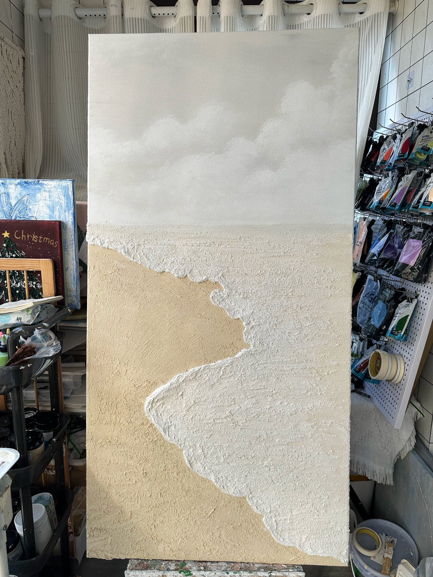 Tranquil Shoreline: Textured Coastal Canvas
