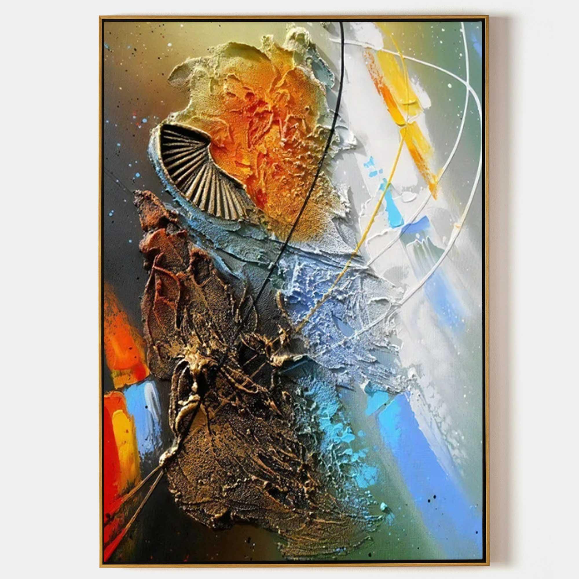 Cosmic Fusion-Multi Color Abstract Thick Painted Oil Painting Wall Art - artextured
