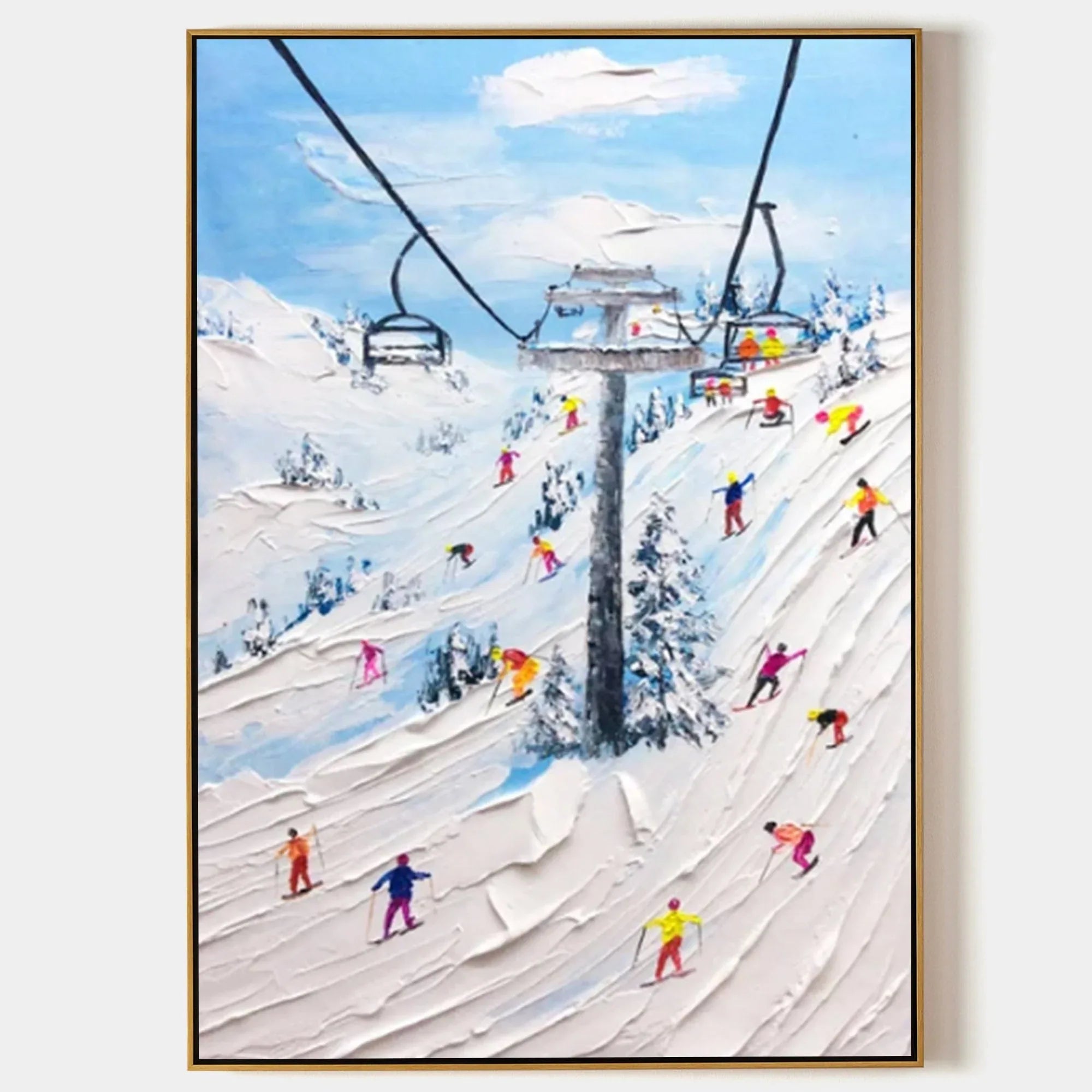 Alpine Adventure-Hand Drawn Thick Coated Ski Texture Oil Painting Wall Art - artextured