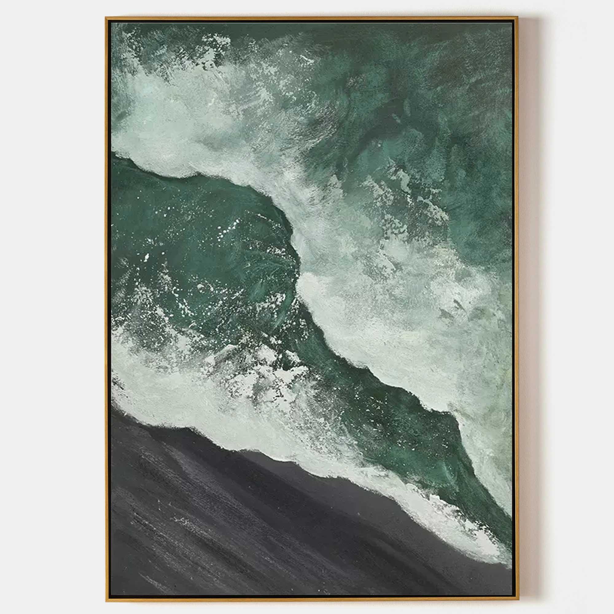 Emerald Tide-Hand Drawn Dark Green 3D Texture Wave Abstract Wall Art - artextured