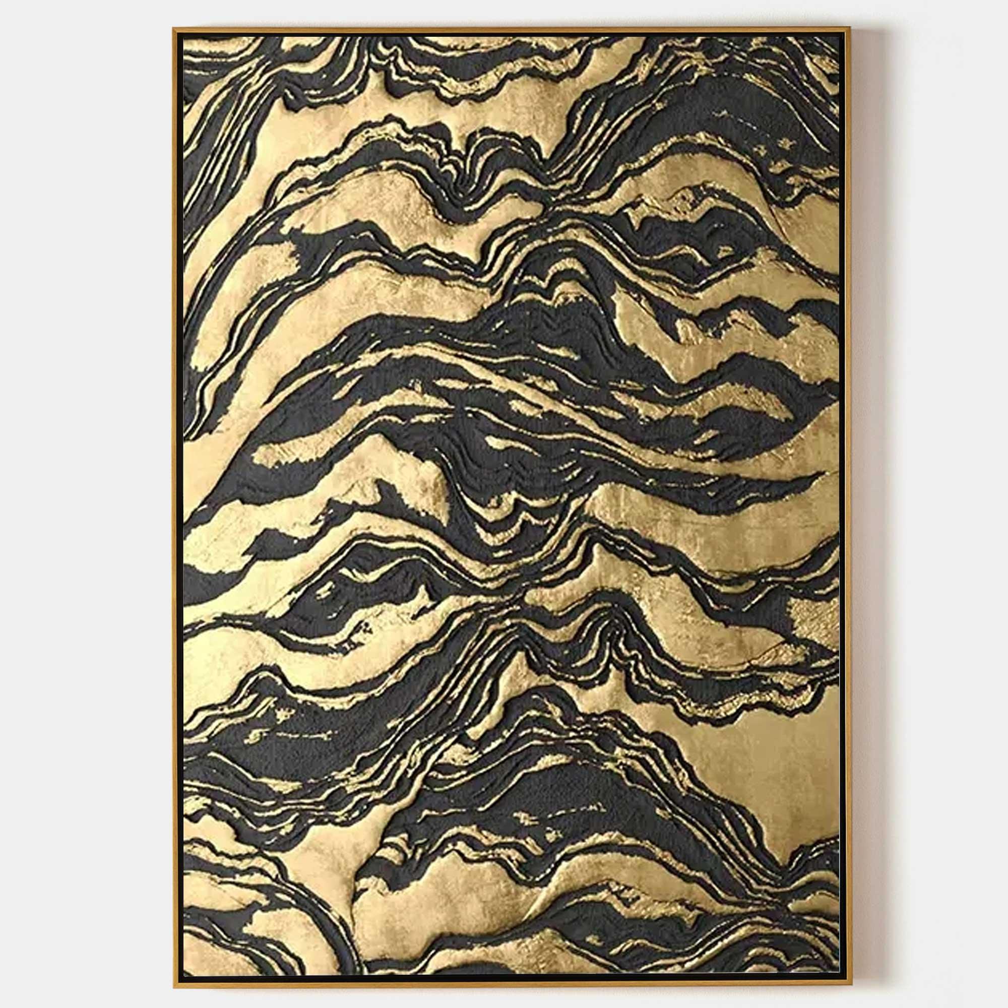 Golden Erosion-Black Gold Layered Texture Abstract Oil Painting Wall Art - artextured
