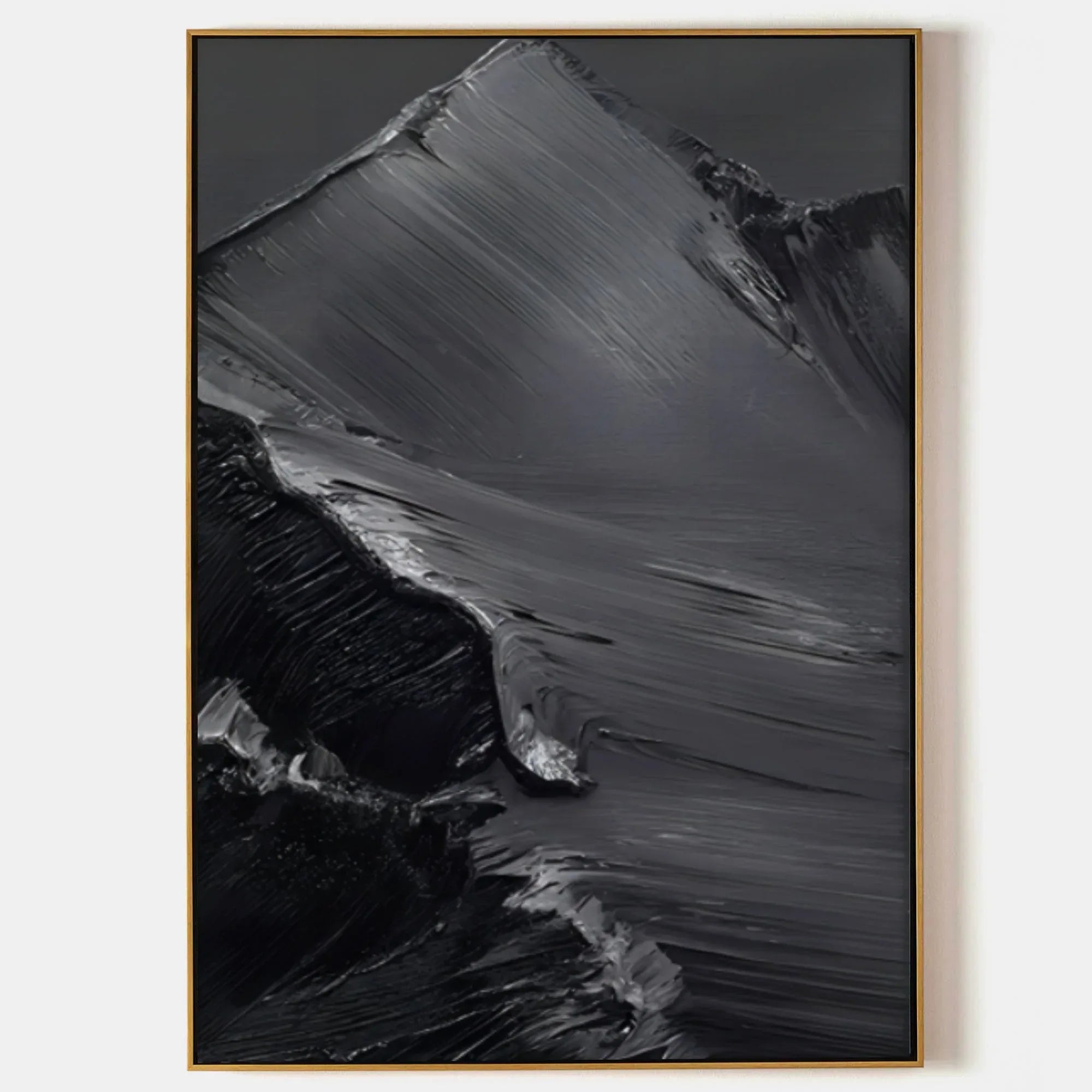Midnight Peaks Vertical Art-Minimalist Oil Painting Wall Art with Mountain Scenery Texture - artextured