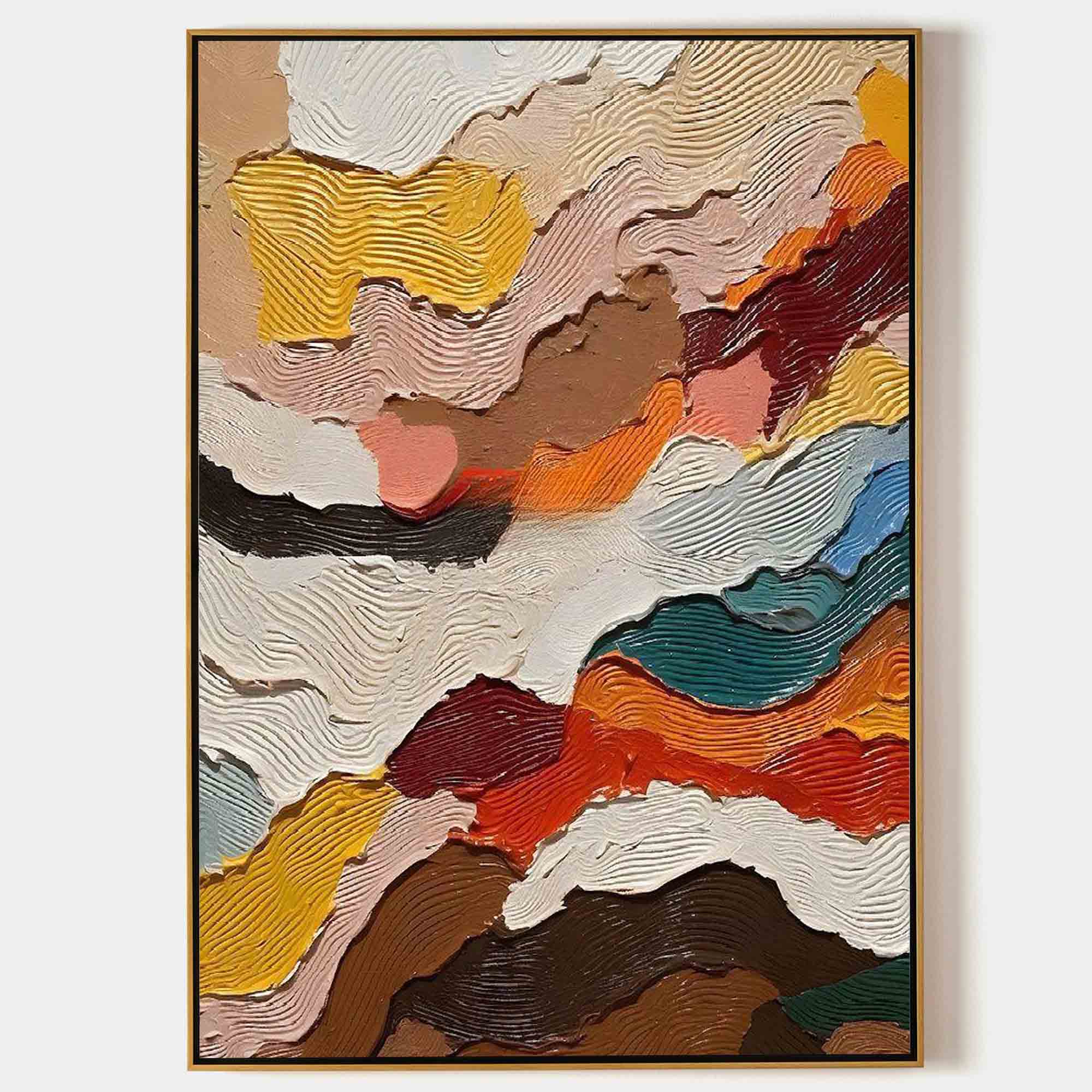 Abstract Textured Layered Painting - Modern Wave Patterns on Canvas