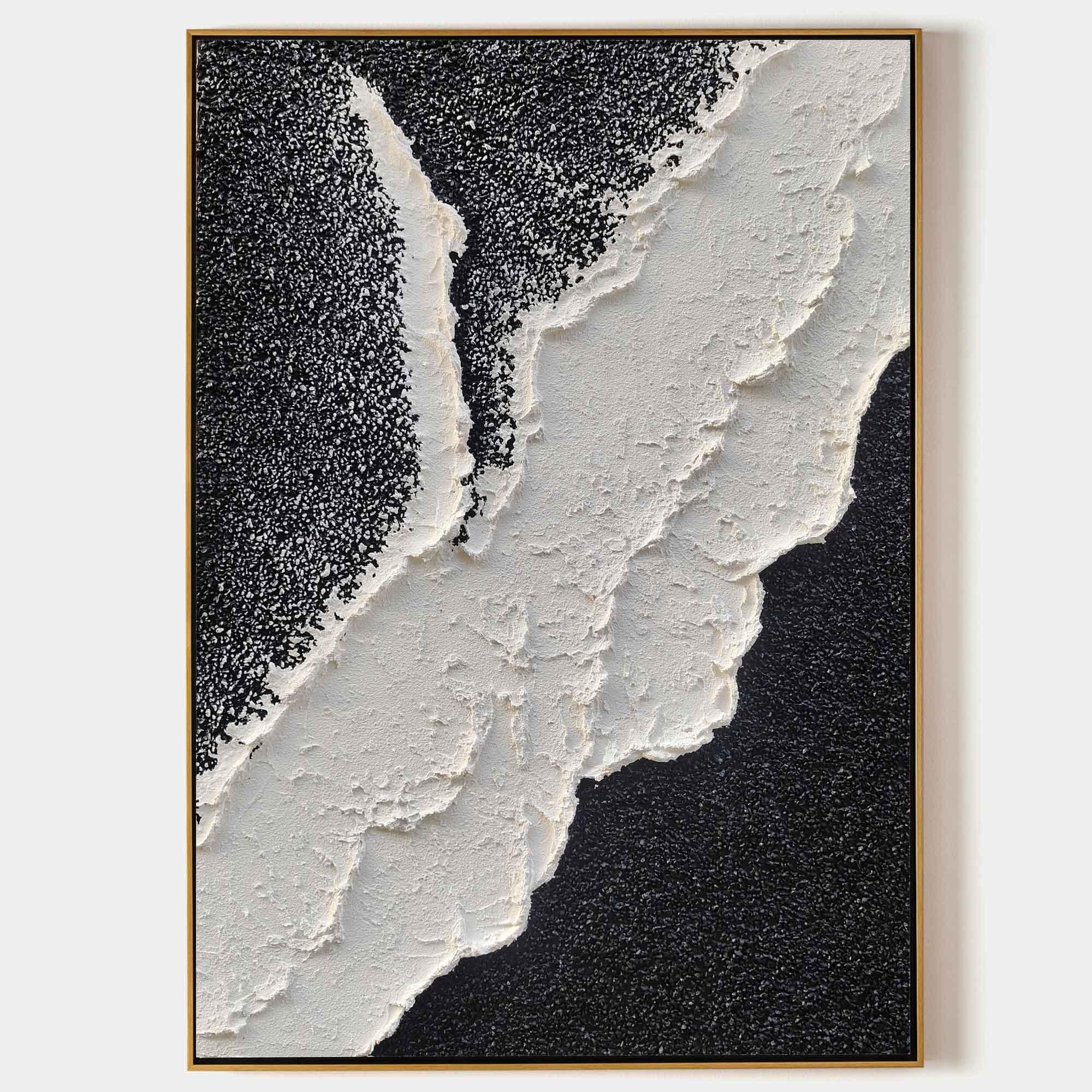 Tidal Contrasts-Black and White Texture Minimalist Abstract Wall Art - artextured