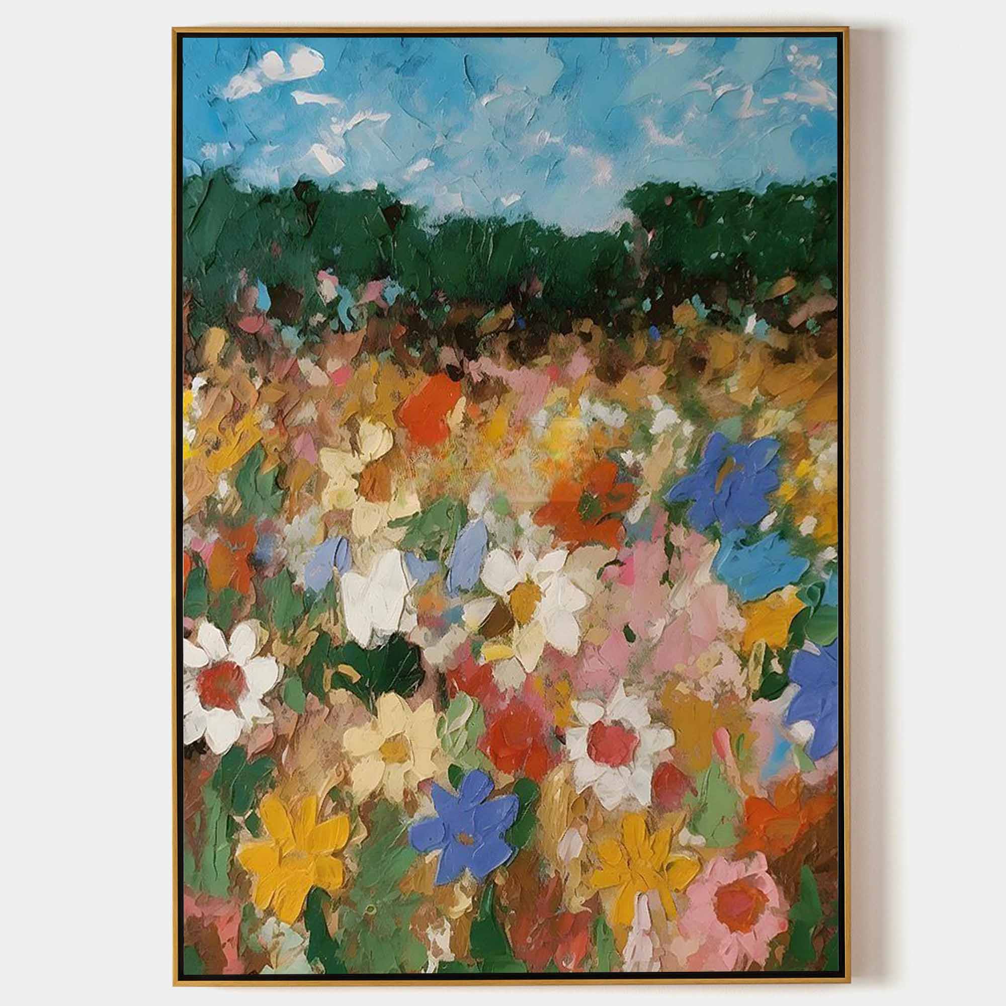 Abstract Floral Meadow Painting - Vibrant Wildflowers on Canvas