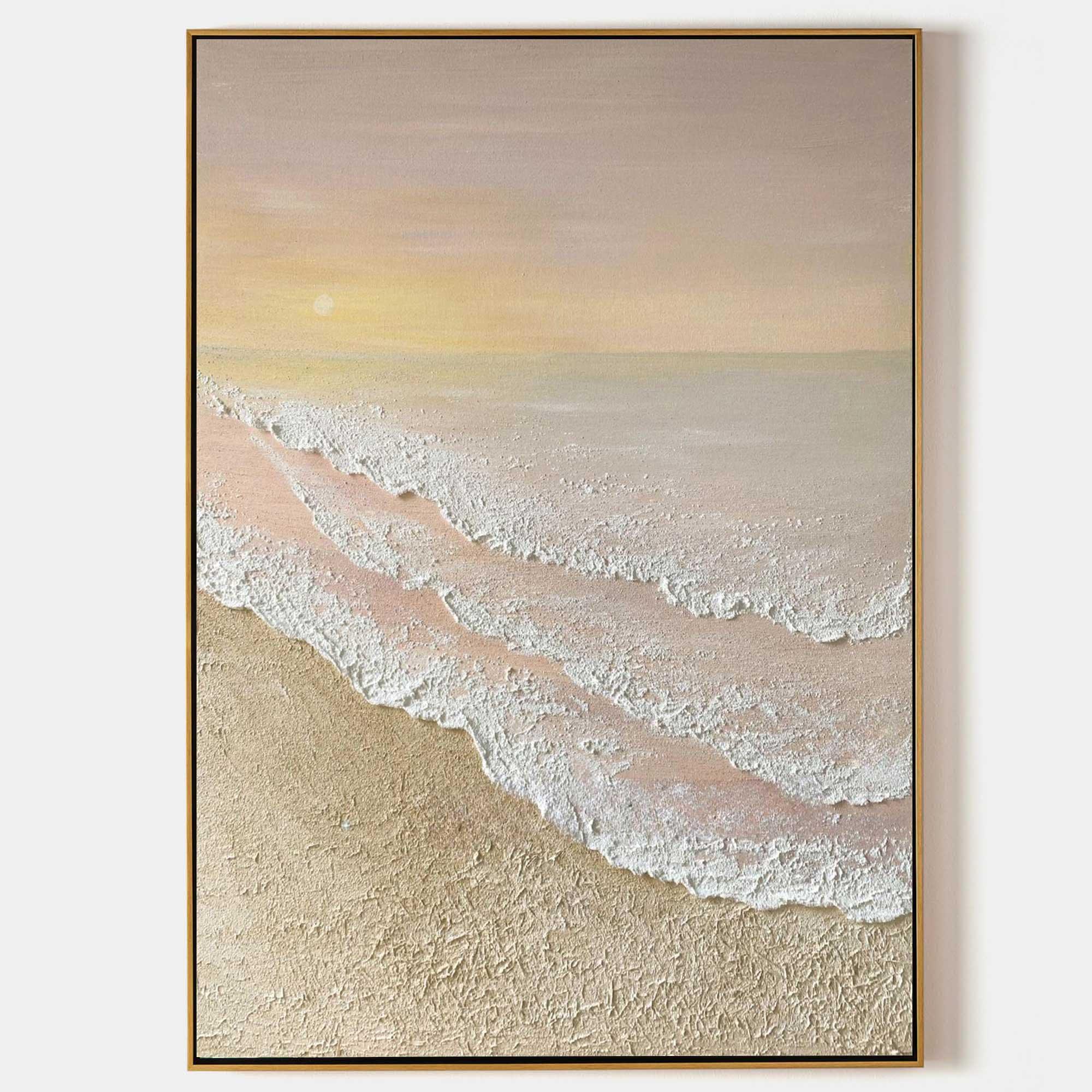 Tactile Sunset Tide-Textured Sunset Beach and Tide Canvas Art - artextured