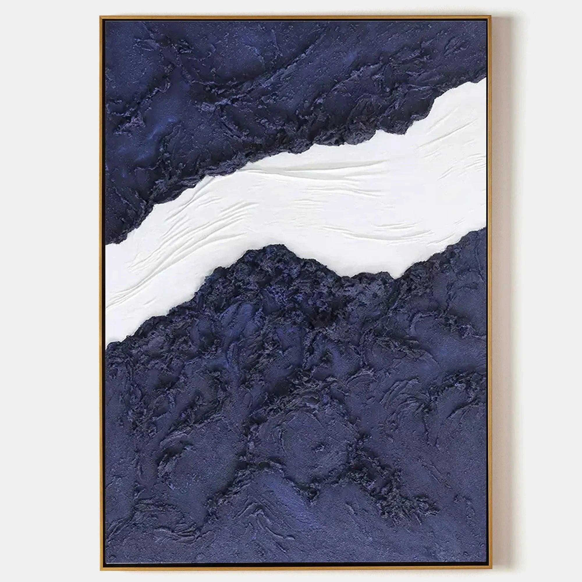 Indigo Divide-Modern Minimalist Blue and White Layered Texture Abstract Wall Art - artextured