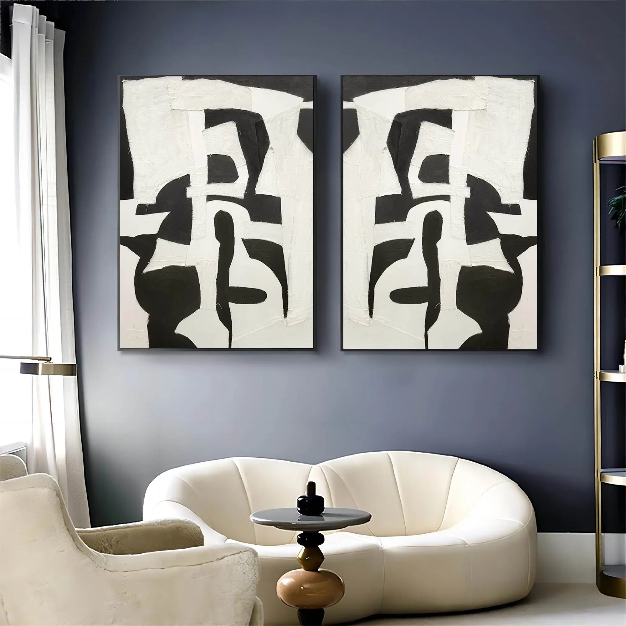Monochrome Harmony SET OF 2-Modern Minimalist Abstract Geometric Block Wall Art - artextured