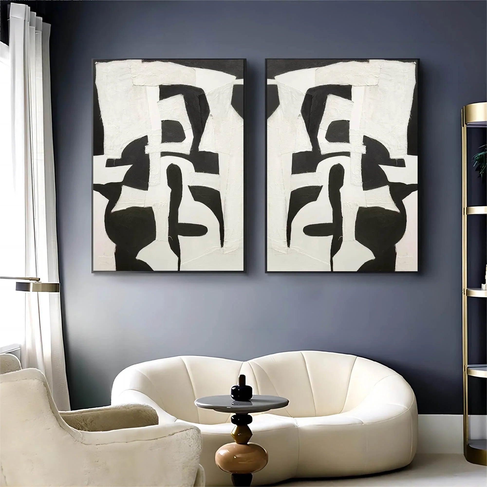 Monochrome Harmony SET OF 2-Modern Minimalist Abstract Geometric Block Wall Art - artextured