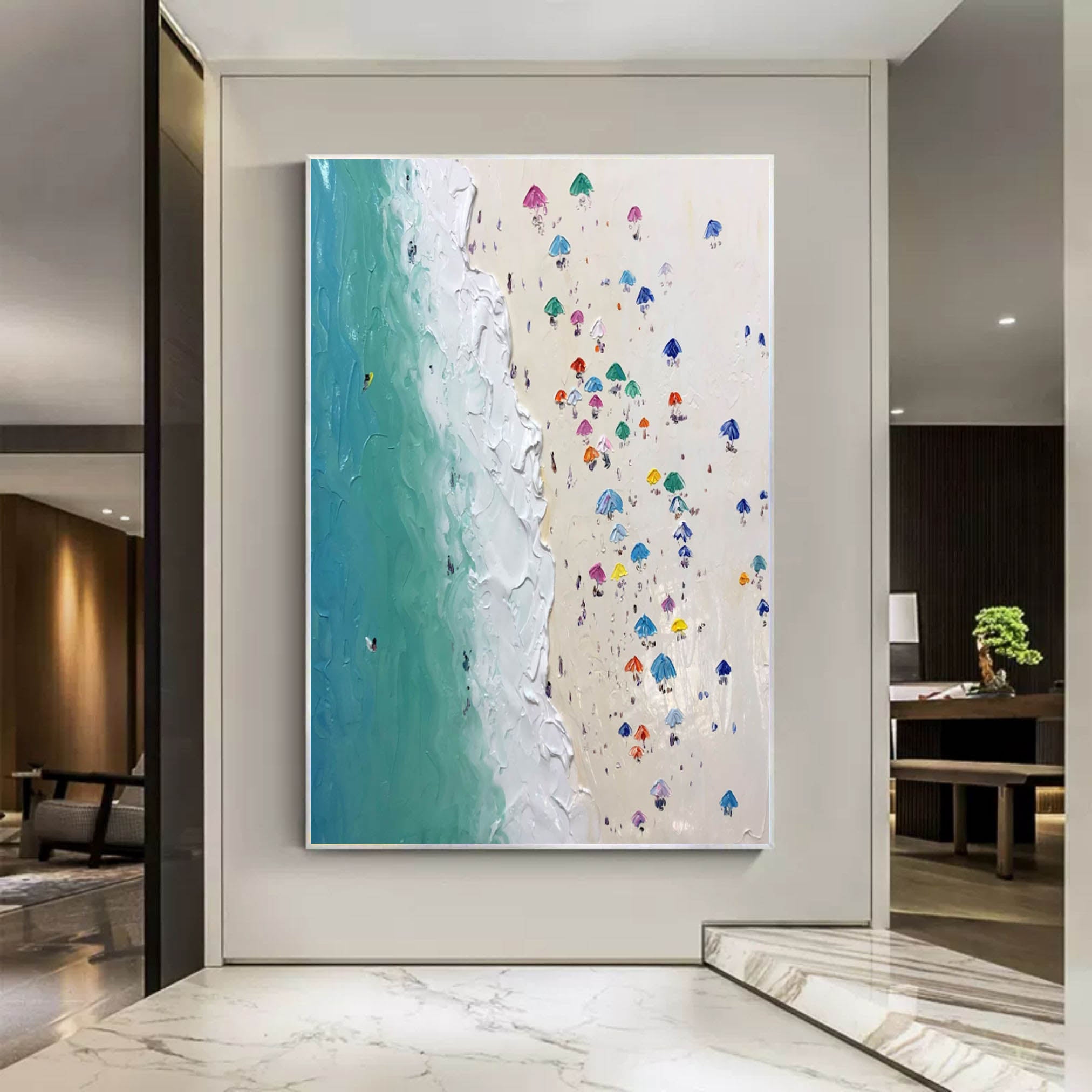 Shoreline Serenity: Textured Beach Umbrella Art