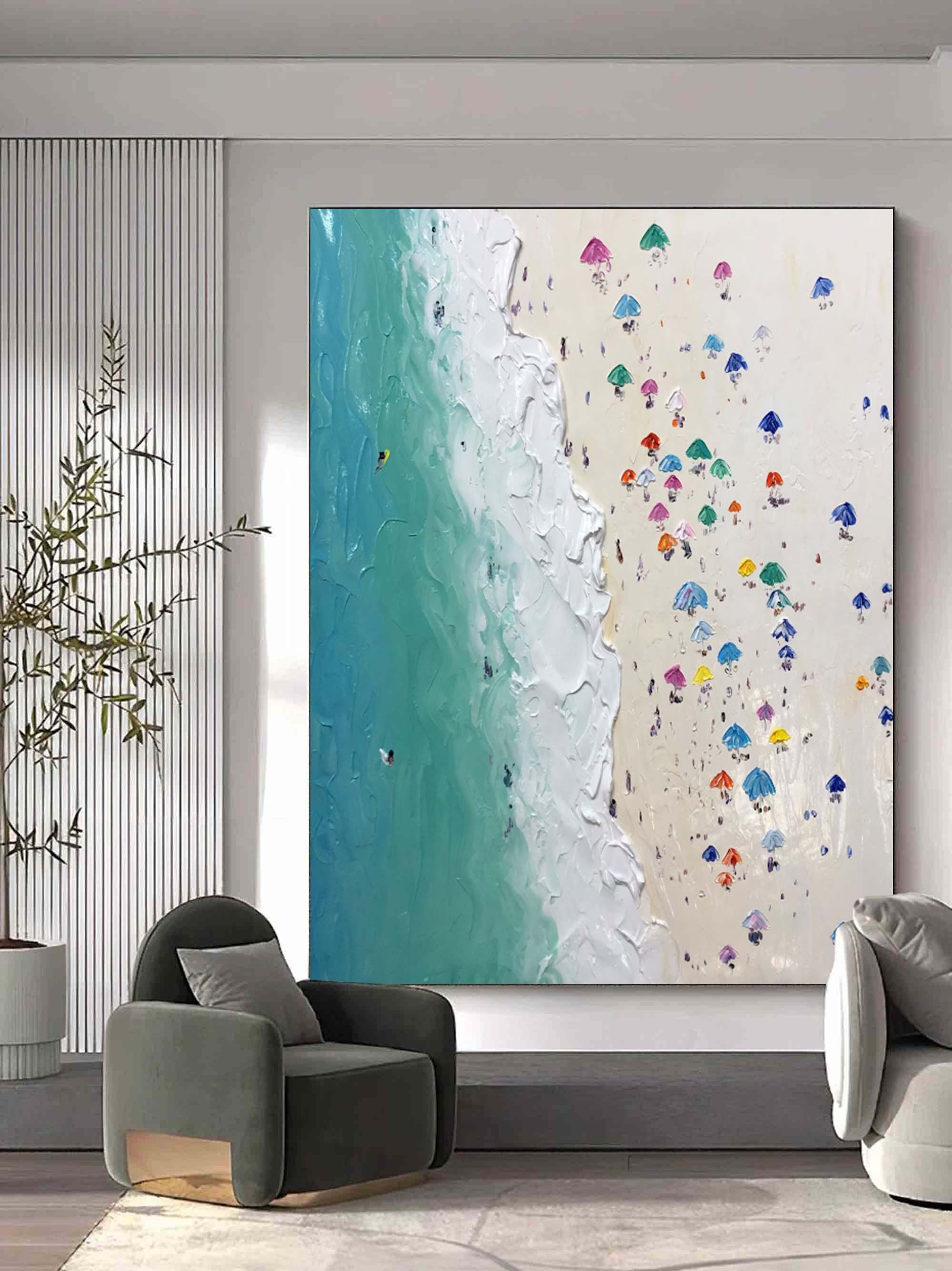 Shoreline Serenity: Textured Beach Umbrella Art