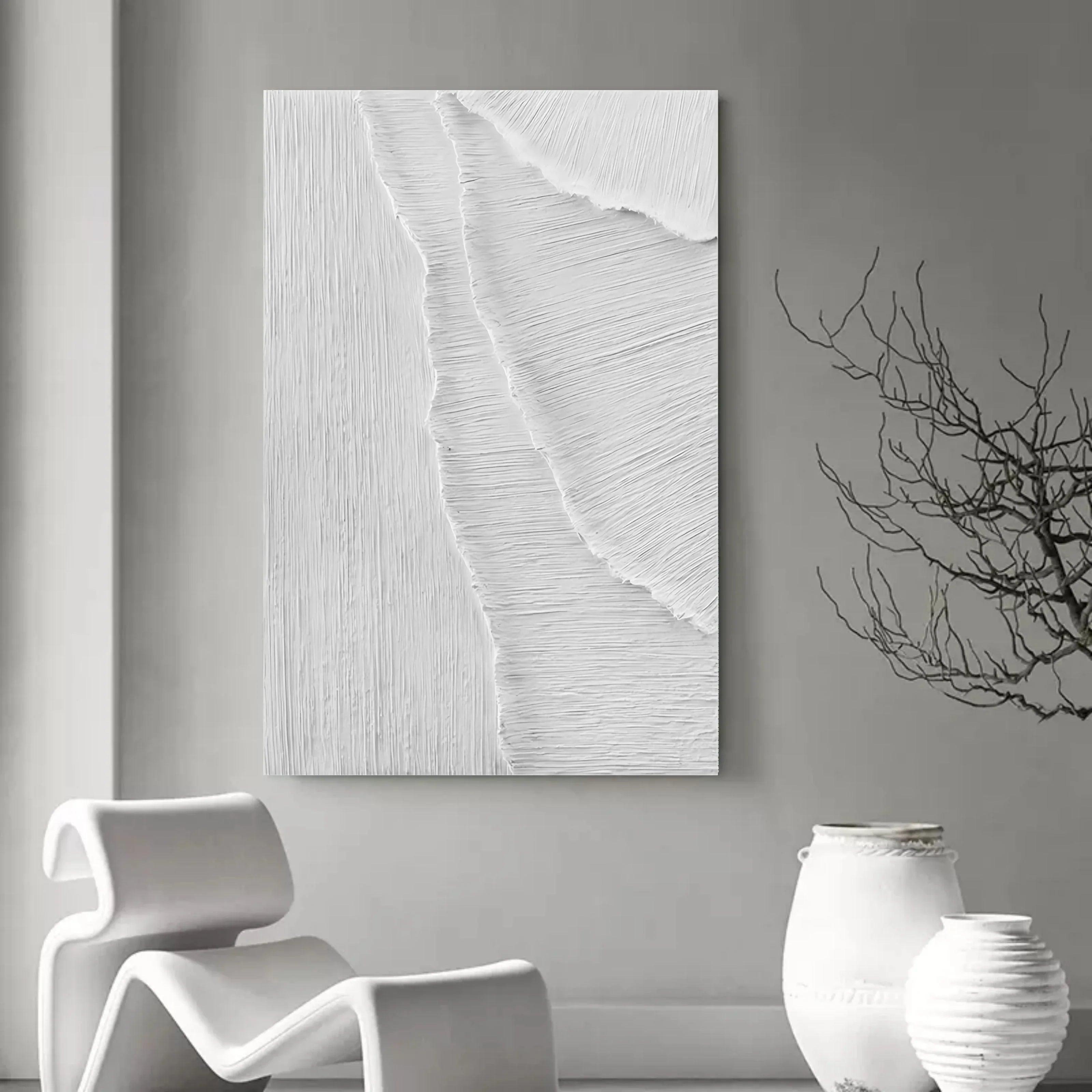 Minimalist Textured Layers-Minimalist Pure White Line Texture Wall Art - artextured
