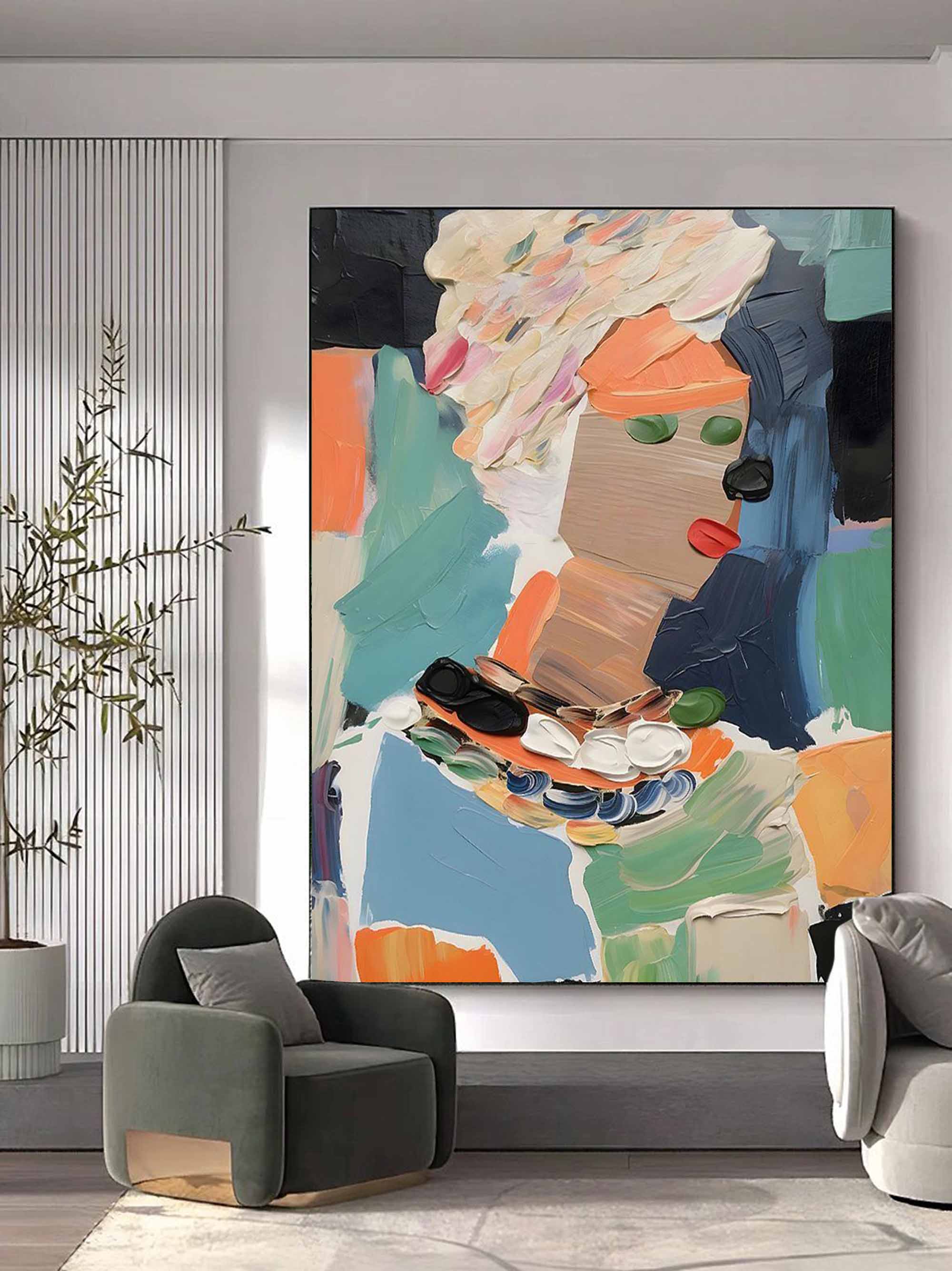 Modern Abstract Portrait Painting - Textured Artistic Expression on Canvas