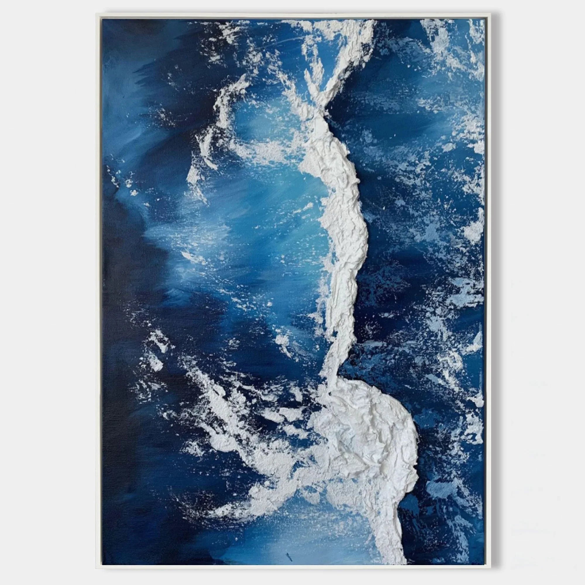 Azure Cascade Symphony-Deep Blue Stereoscopic Wave Abstract Wall Art - artextured