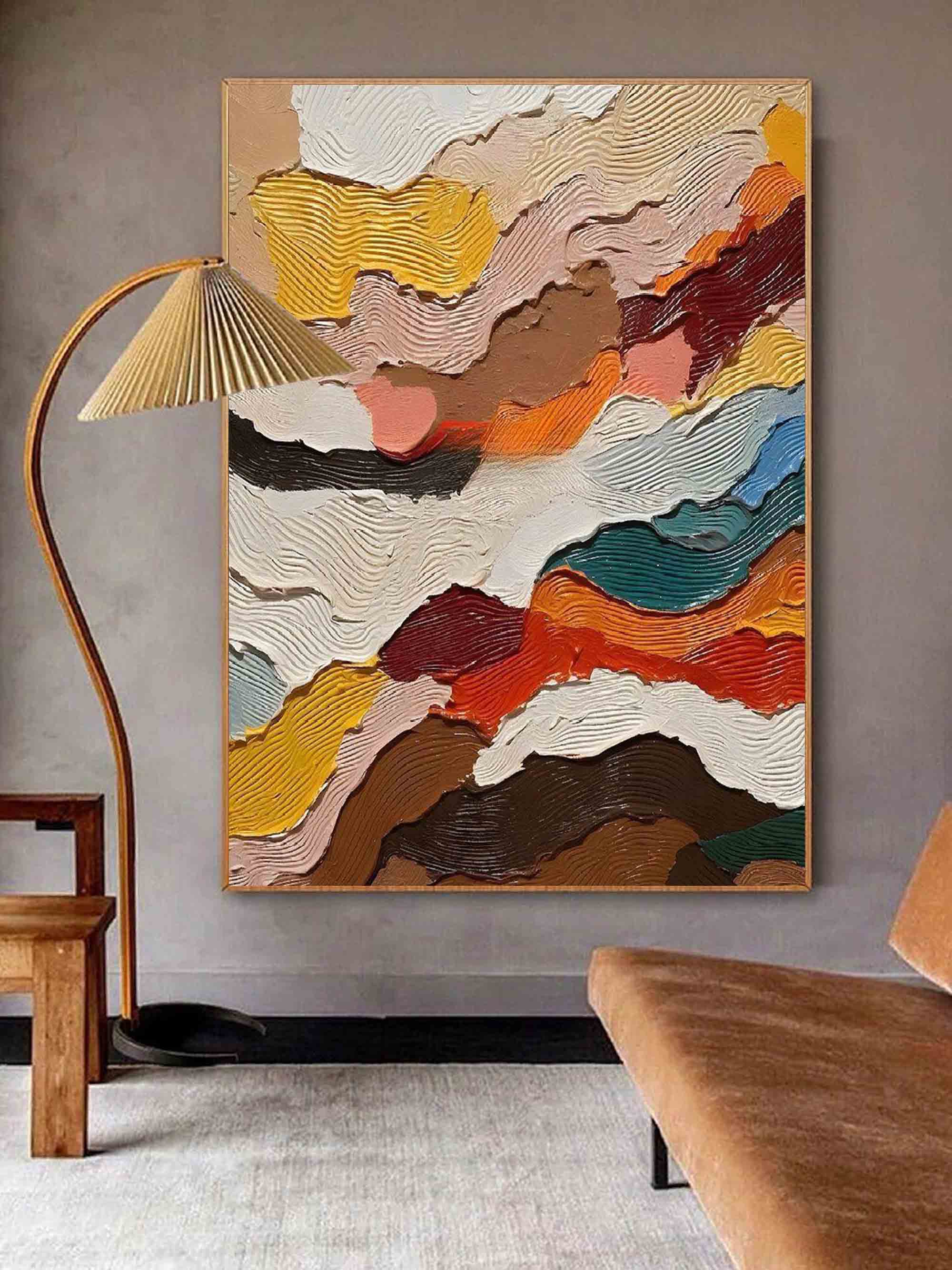Abstract Textured Layered Painting - Modern Wave Patterns on Canvas