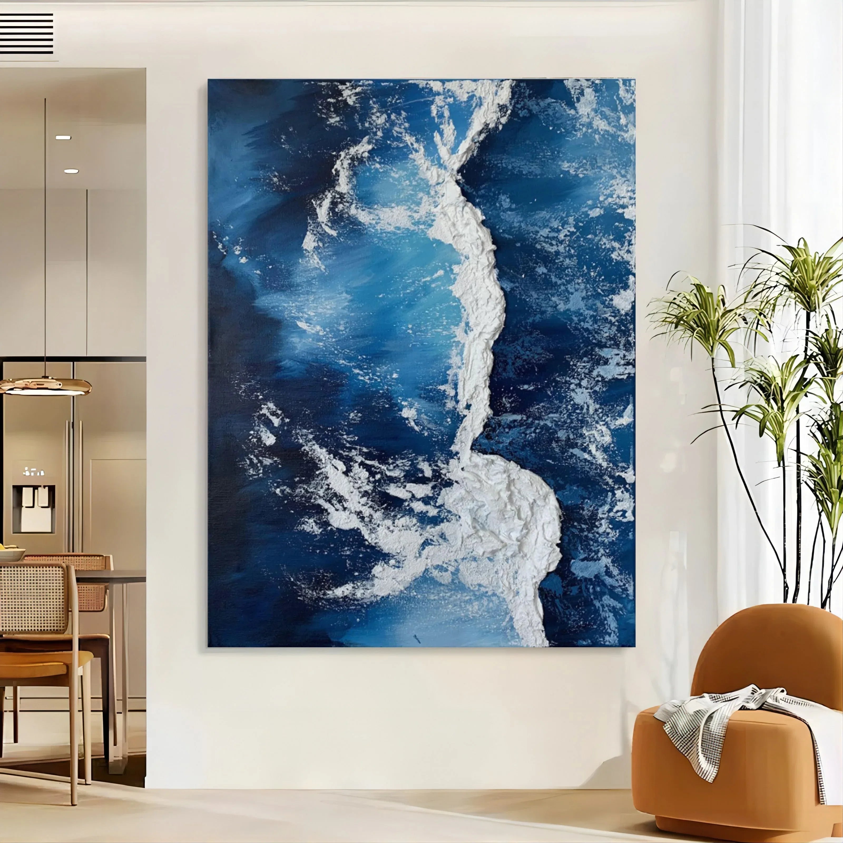 Azure Cascade Symphony-Deep Blue Stereoscopic Wave Abstract Wall Art - artextured