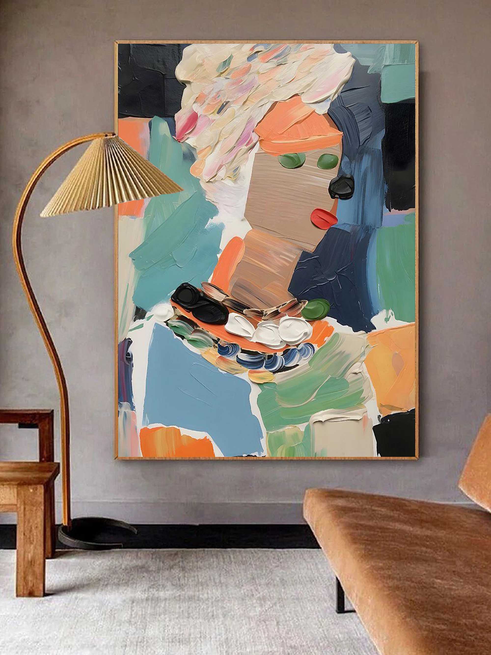 Modern Abstract Portrait Painting - Textured Artistic Expression on Canvas