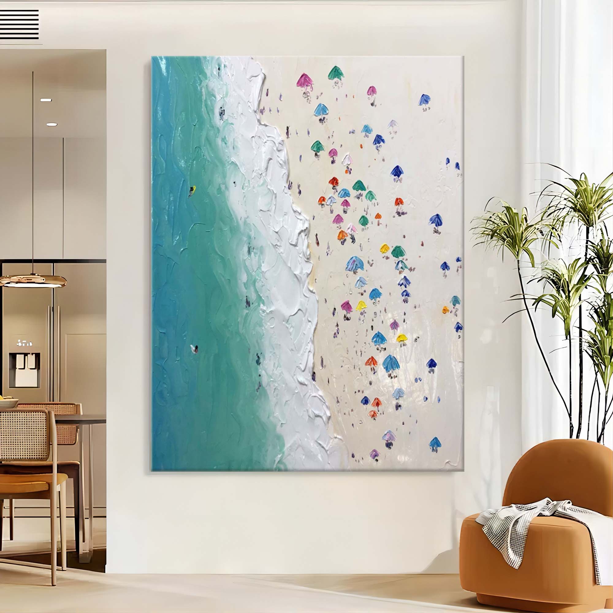 Shoreline Serenity: Textured Beach Umbrella Art