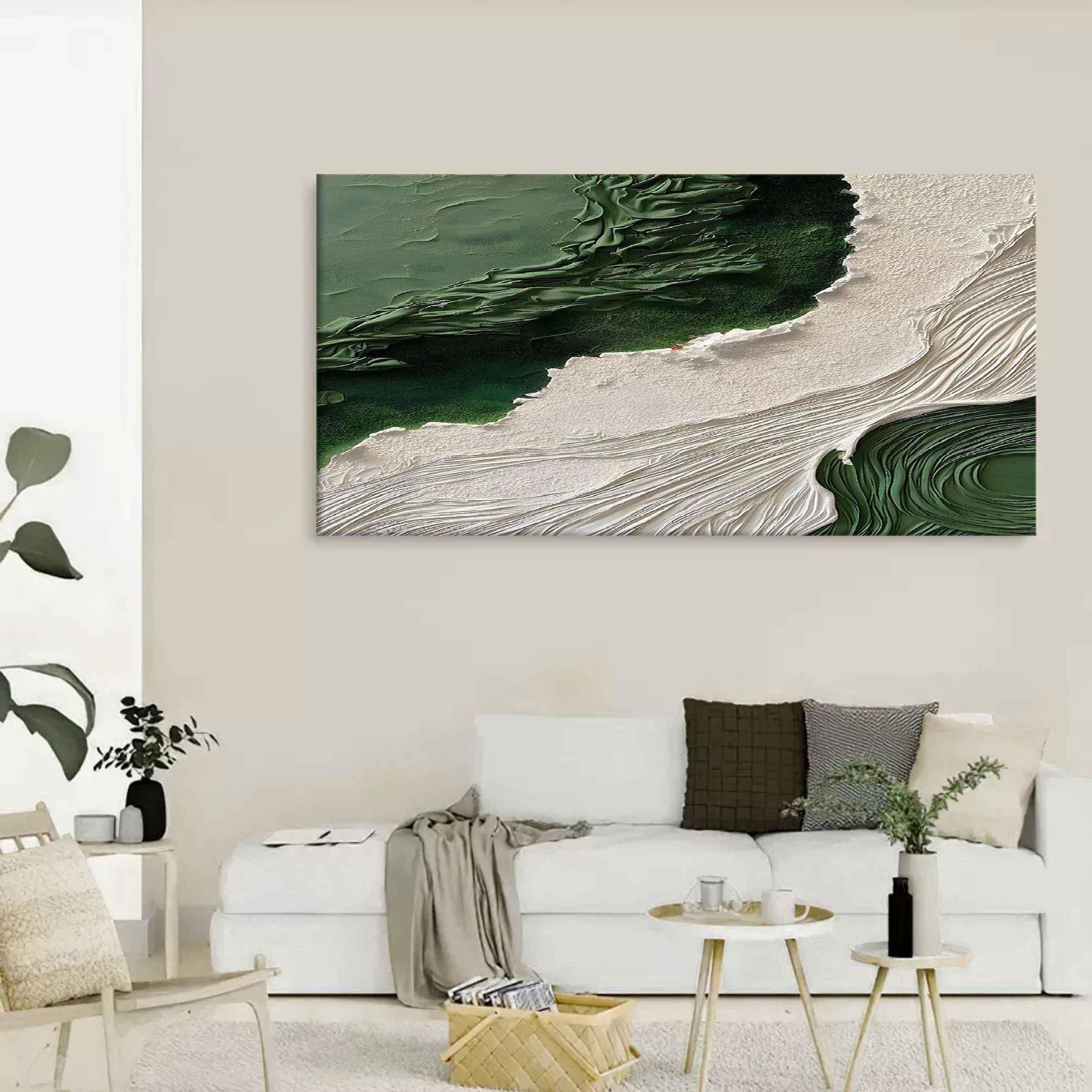 Emerald Shoreline Canvas Art-Hand Drawn Natural Texture Minimalist Abstract Wall Art - artextured