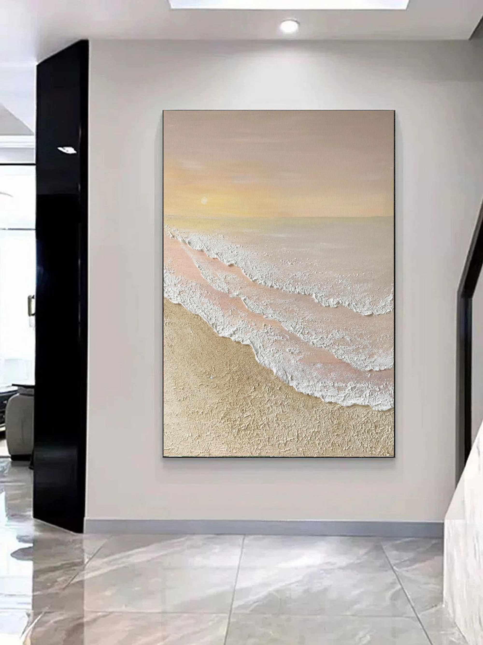 Tactile Sunset Tide-Textured Sunset Beach and Tide Canvas Art - artextured