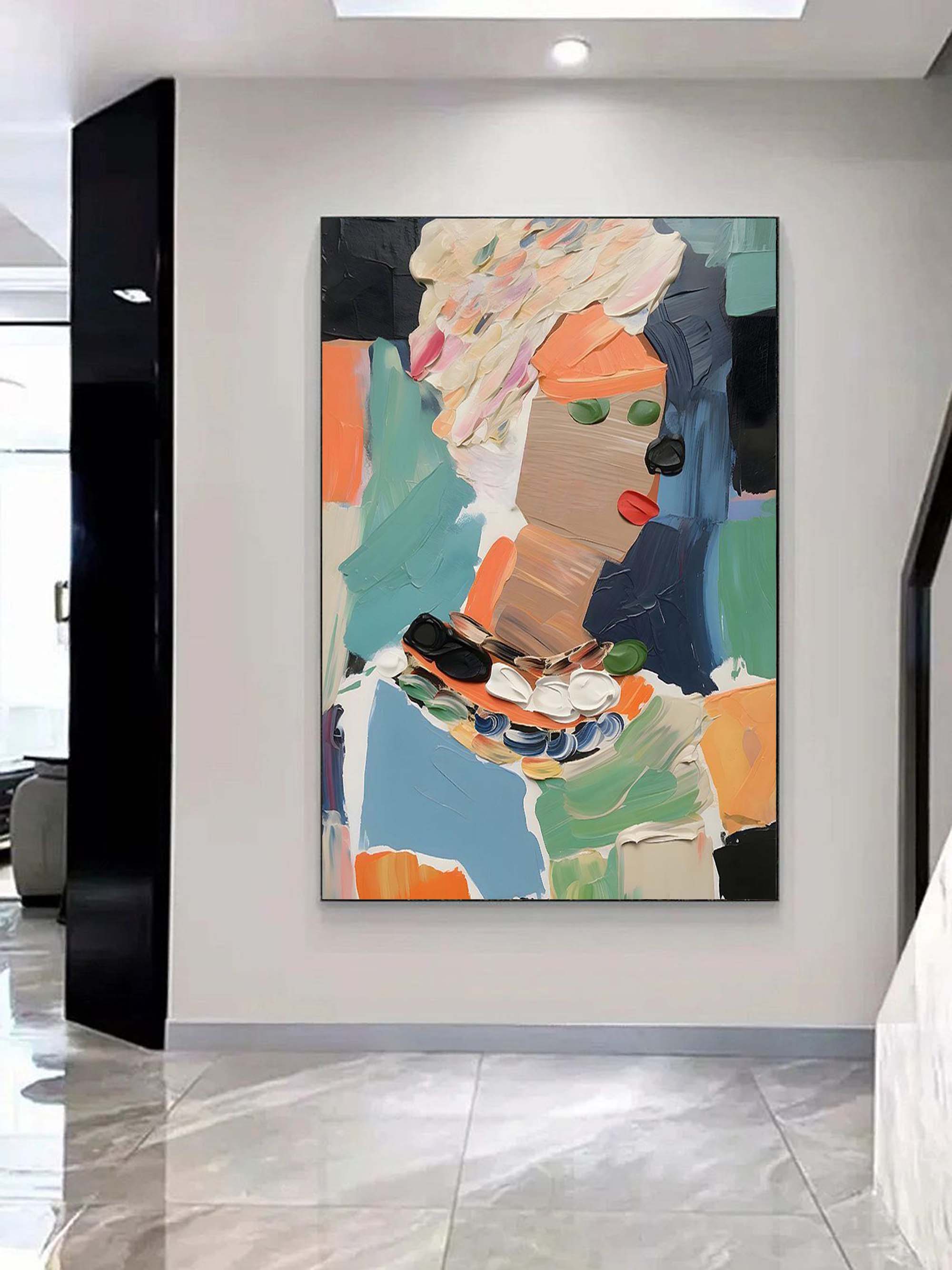 Modern Abstract Portrait Painting - Textured Artistic Expression on Canvas