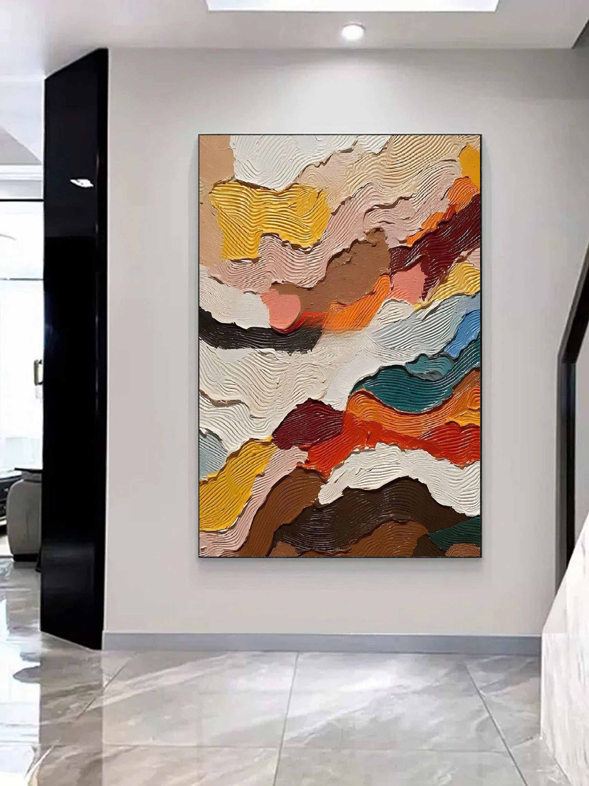 Abstract Textured Layered Painting - Modern Wave Patterns on Canvas