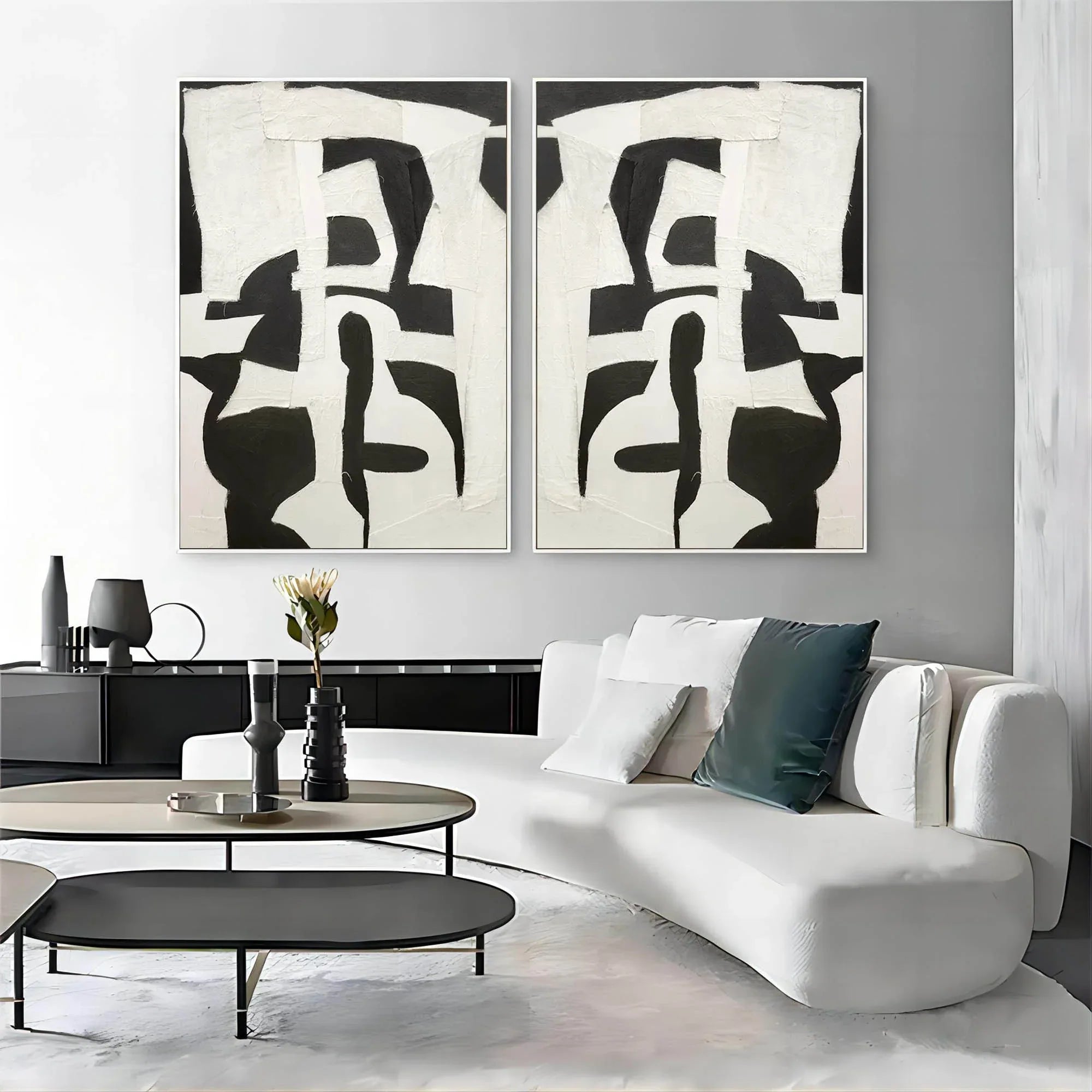 Monochrome Harmony SET OF 2-Modern Minimalist Abstract Geometric Block Wall Art - artextured